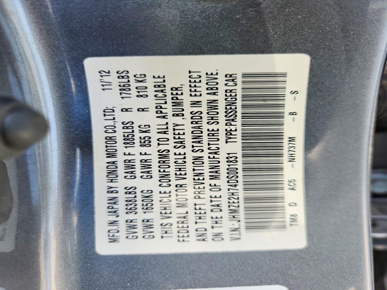 2013 Honda Insight Ex Gray vin: JHMZE2H74DS001831