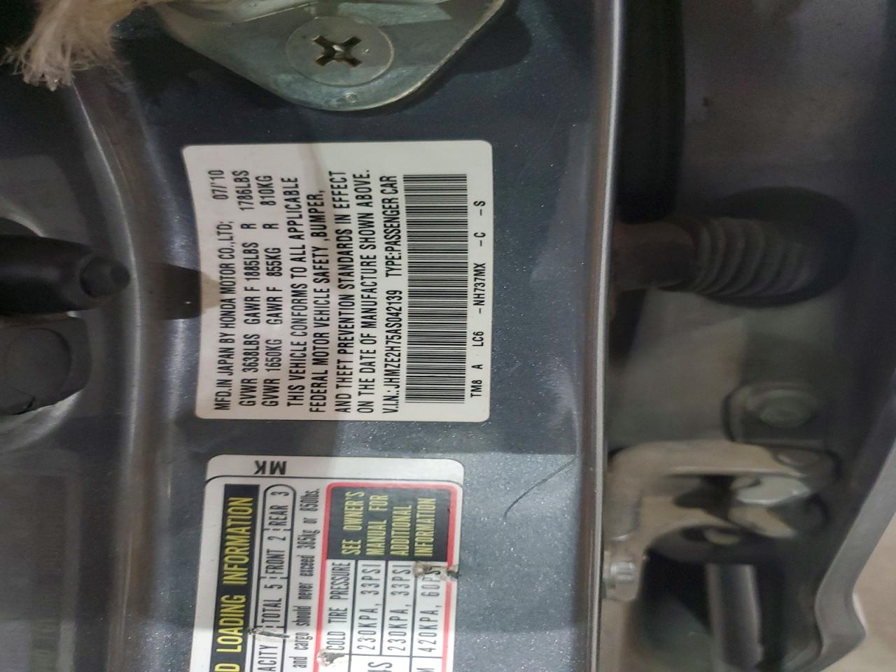 2010 Honda Insight Ex Gray vin: JHMZE2H75AS042139