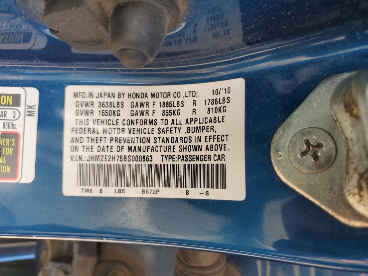 2011 Honda Insight Ex Blue vin: JHMZE2H75BS000863