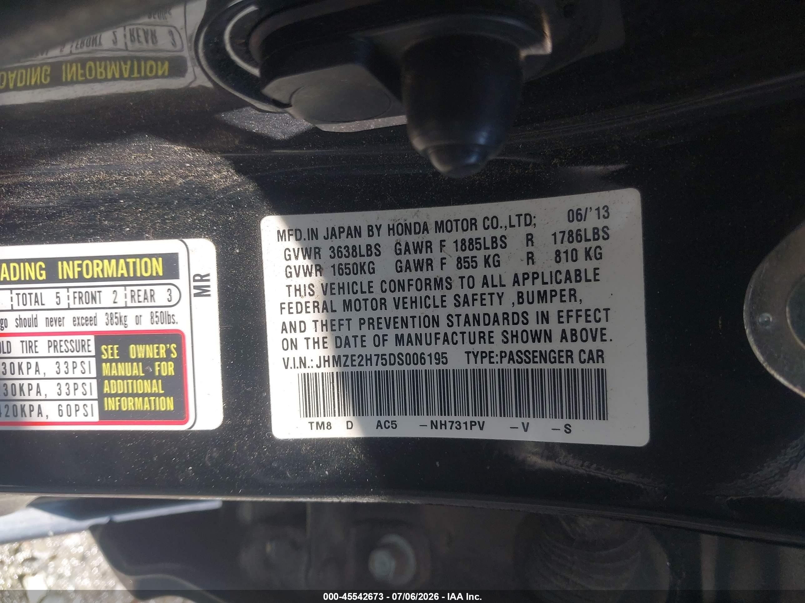 2013 Honda Insight Ex Black vin: JHMZE2H75DS006195