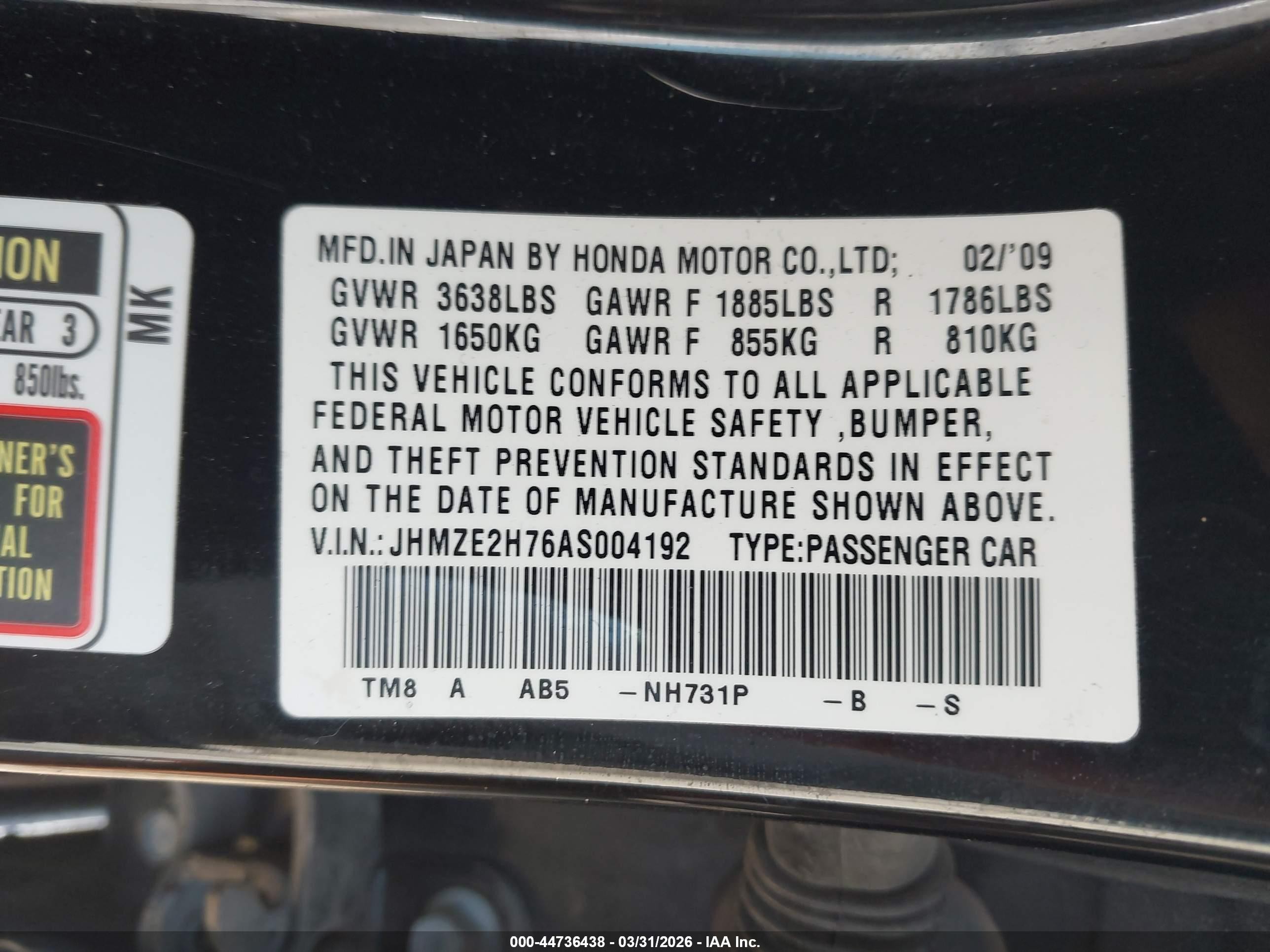 2010 Honda Insight Ex Black vin: JHMZE2H76AS004192