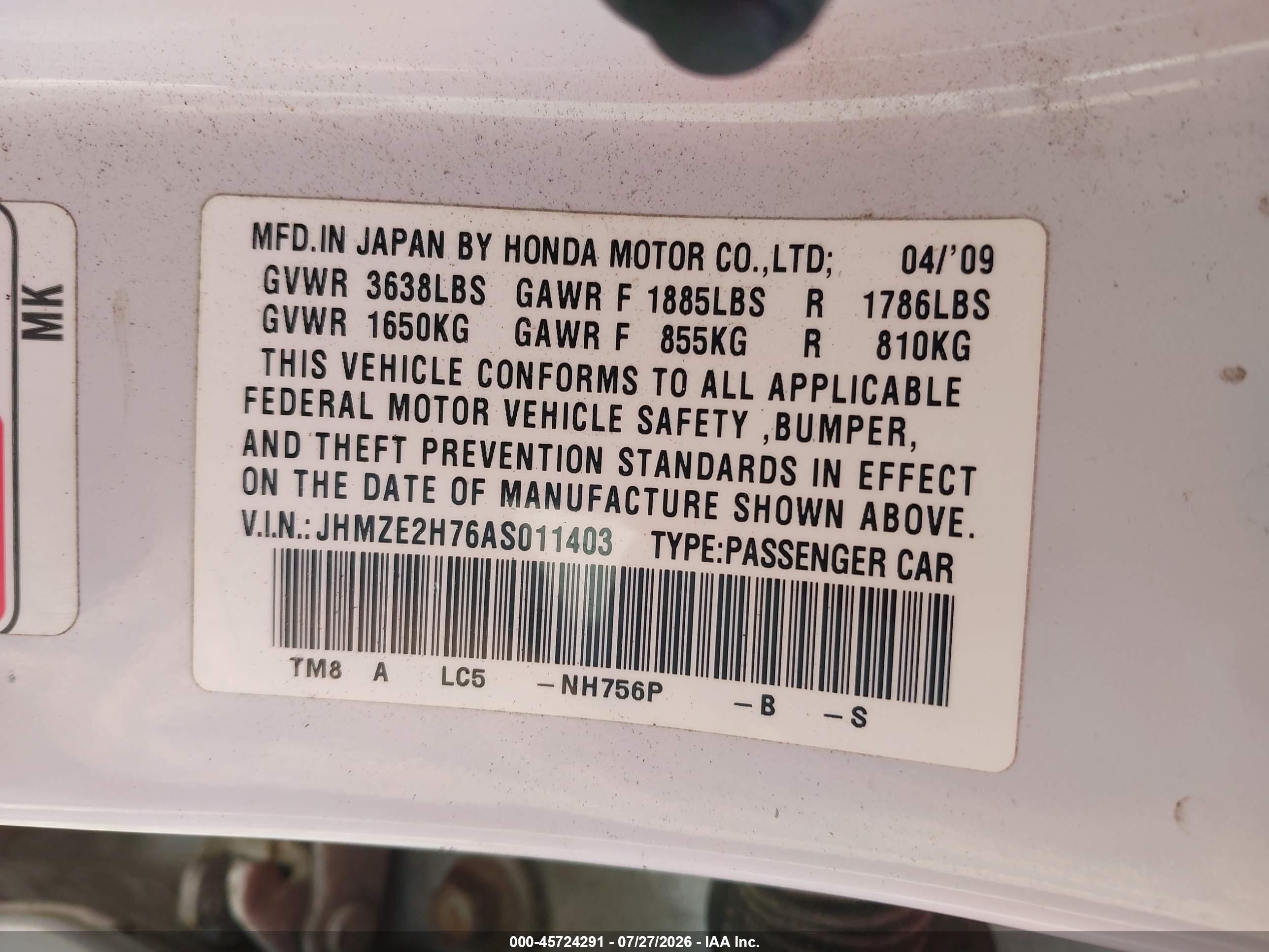 2010 Honda Insight Ex Белый vin: JHMZE2H76AS011403