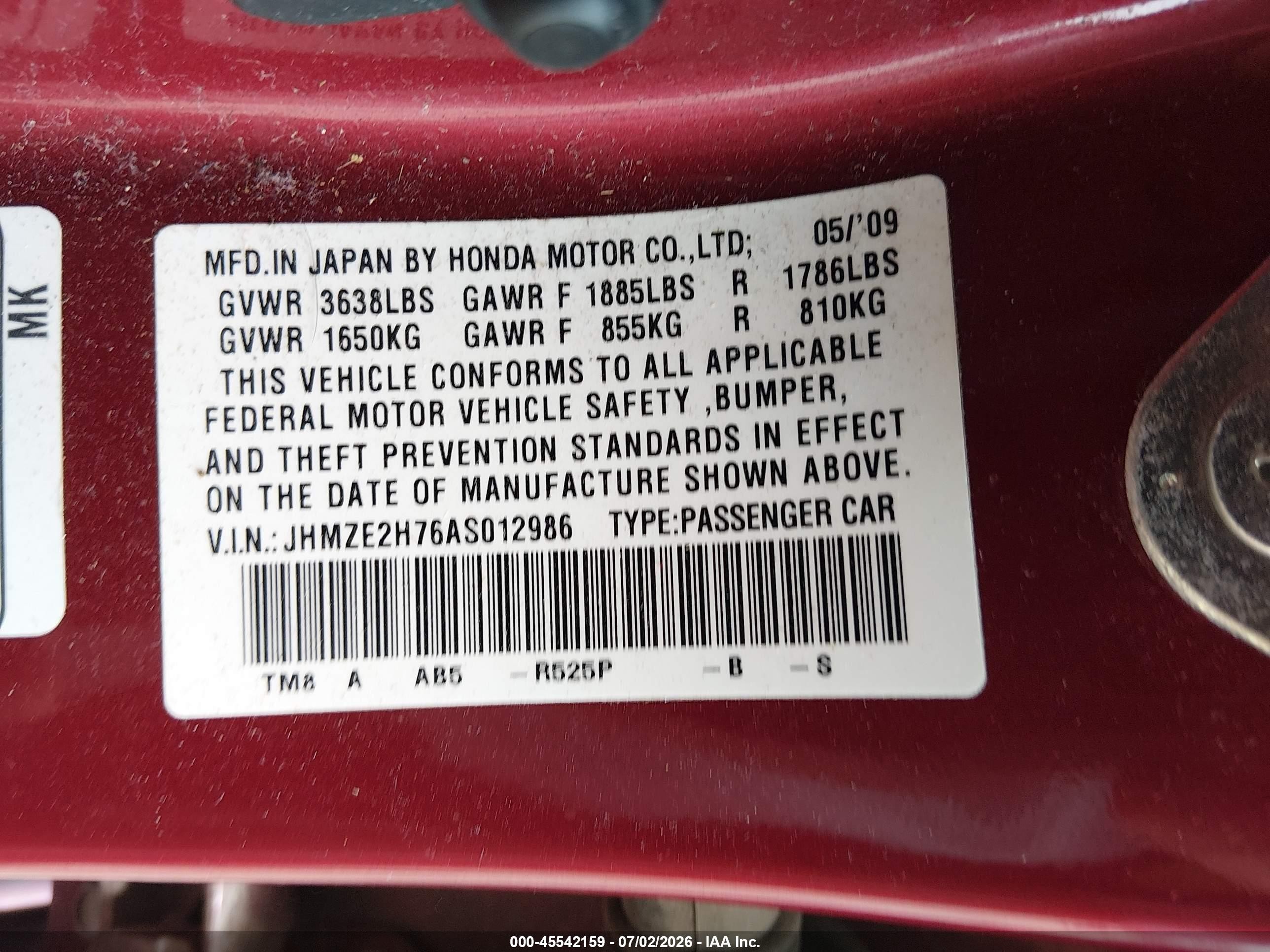 2010 Honda Insight Ex Red vin: JHMZE2H76AS012986