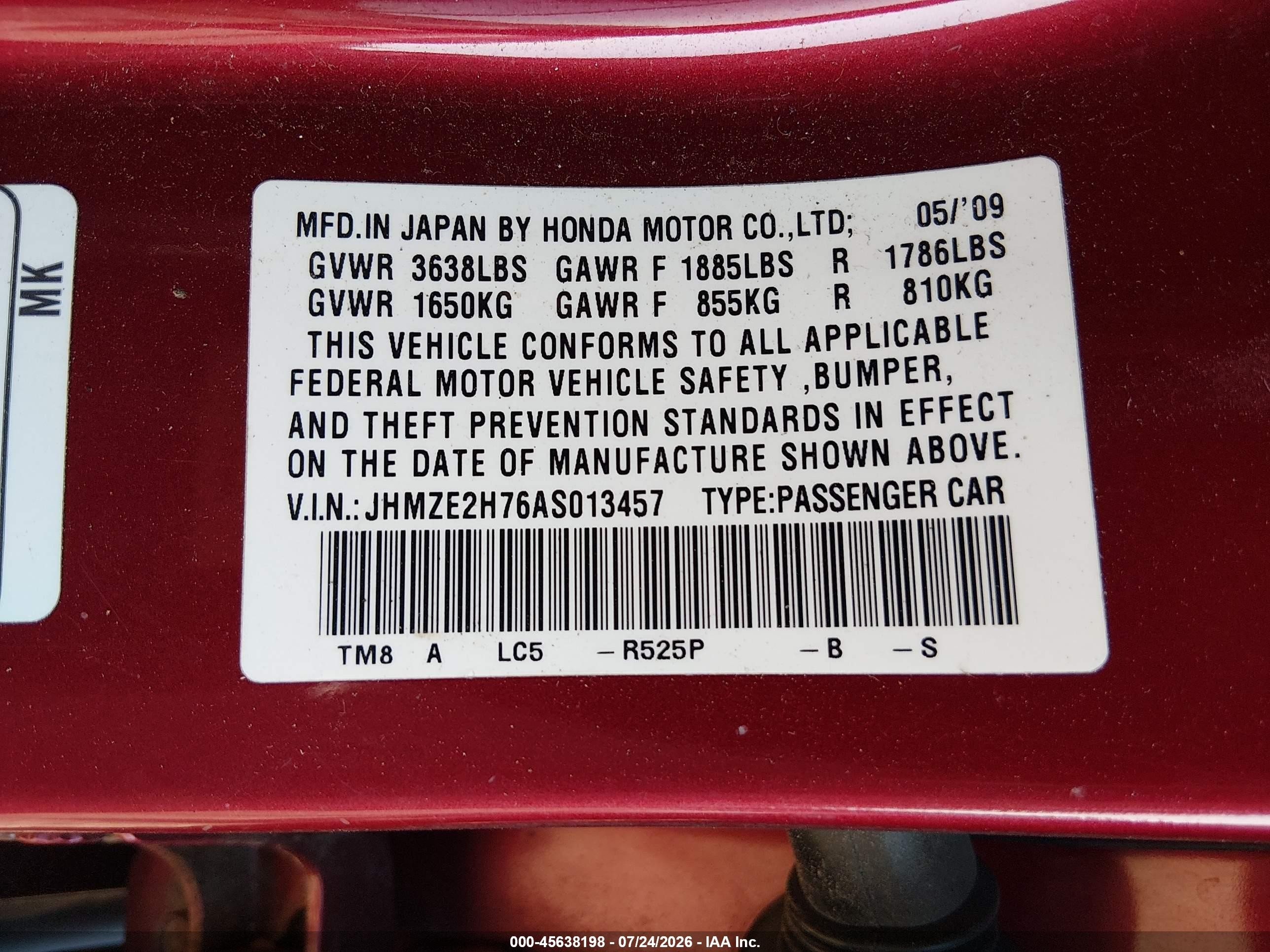 2010 Honda Insight Ex Красный vin: JHMZE2H76AS013457