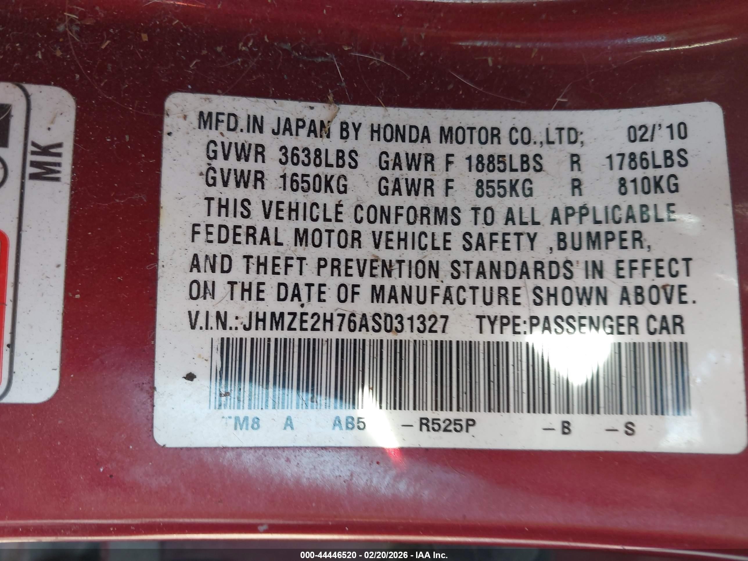 2010 Honda Insight Ex Red vin: JHMZE2H76AS031327