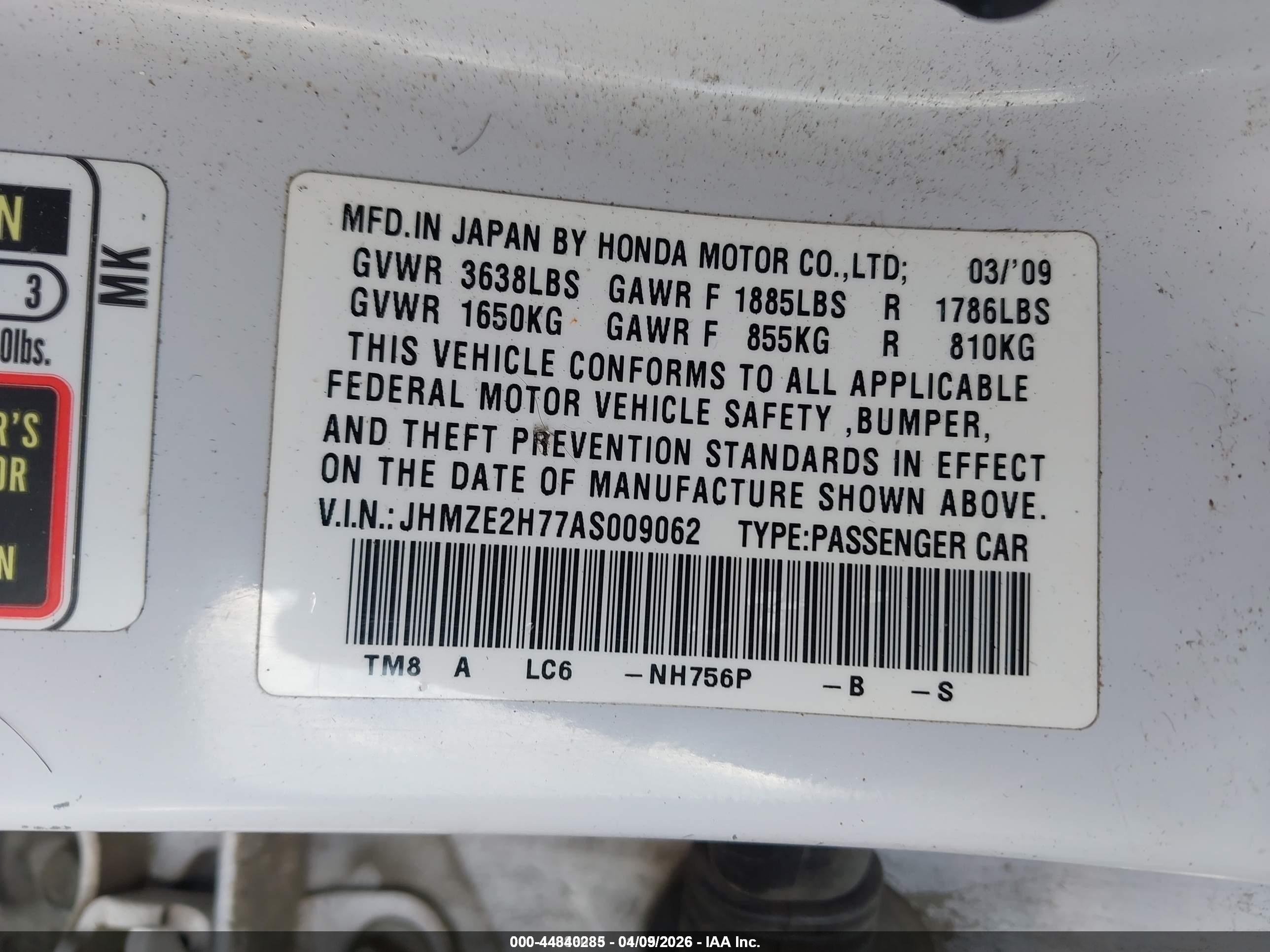 2010 Honda Insight Ex White vin: JHMZE2H77AS009062