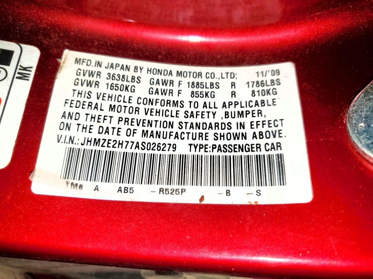 2010 Honda Insight Ex Maroon vin: JHMZE2H77AS026279
