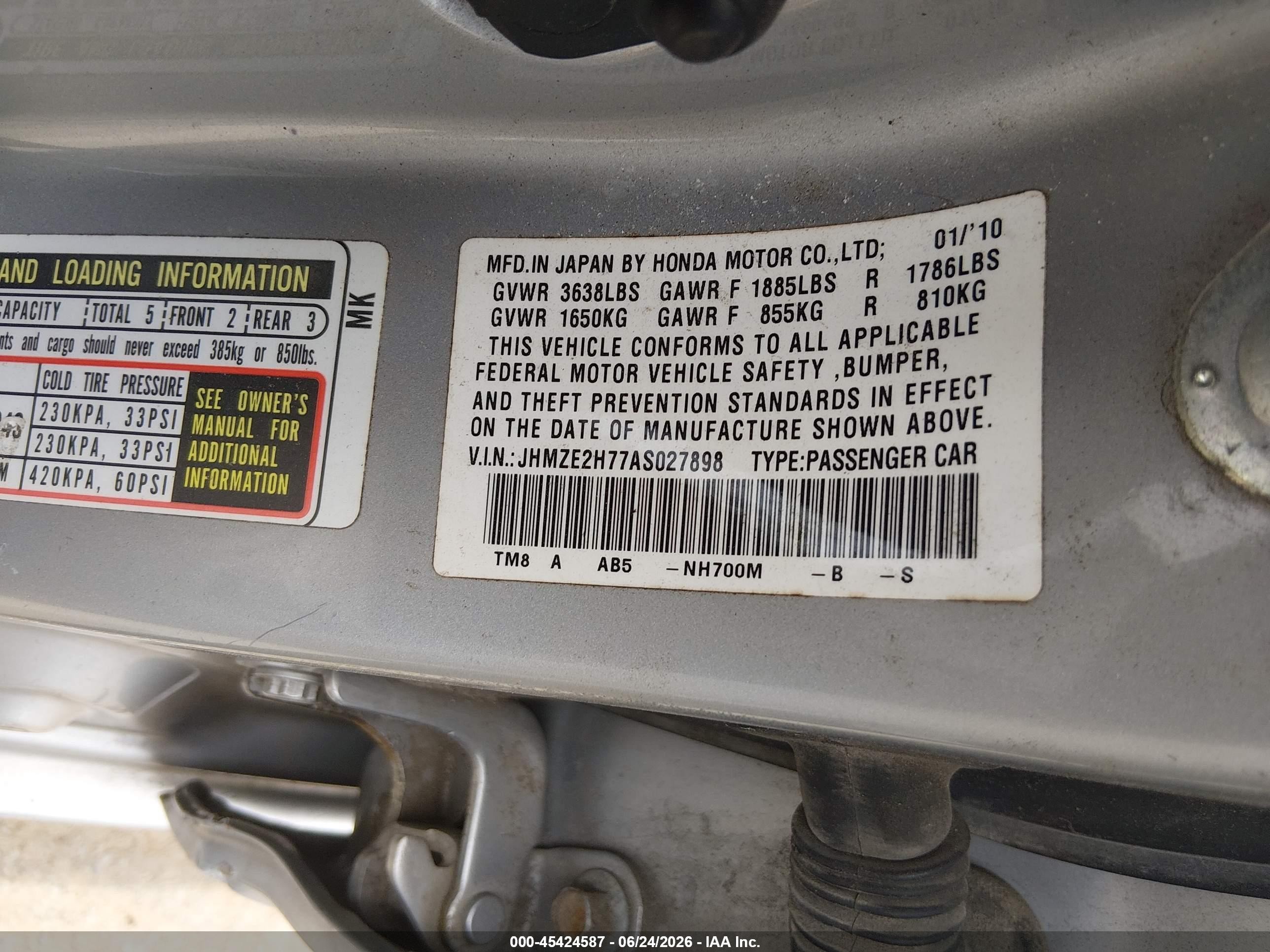 2010 Honda Insight Ex Gray vin: JHMZE2H77AS027898