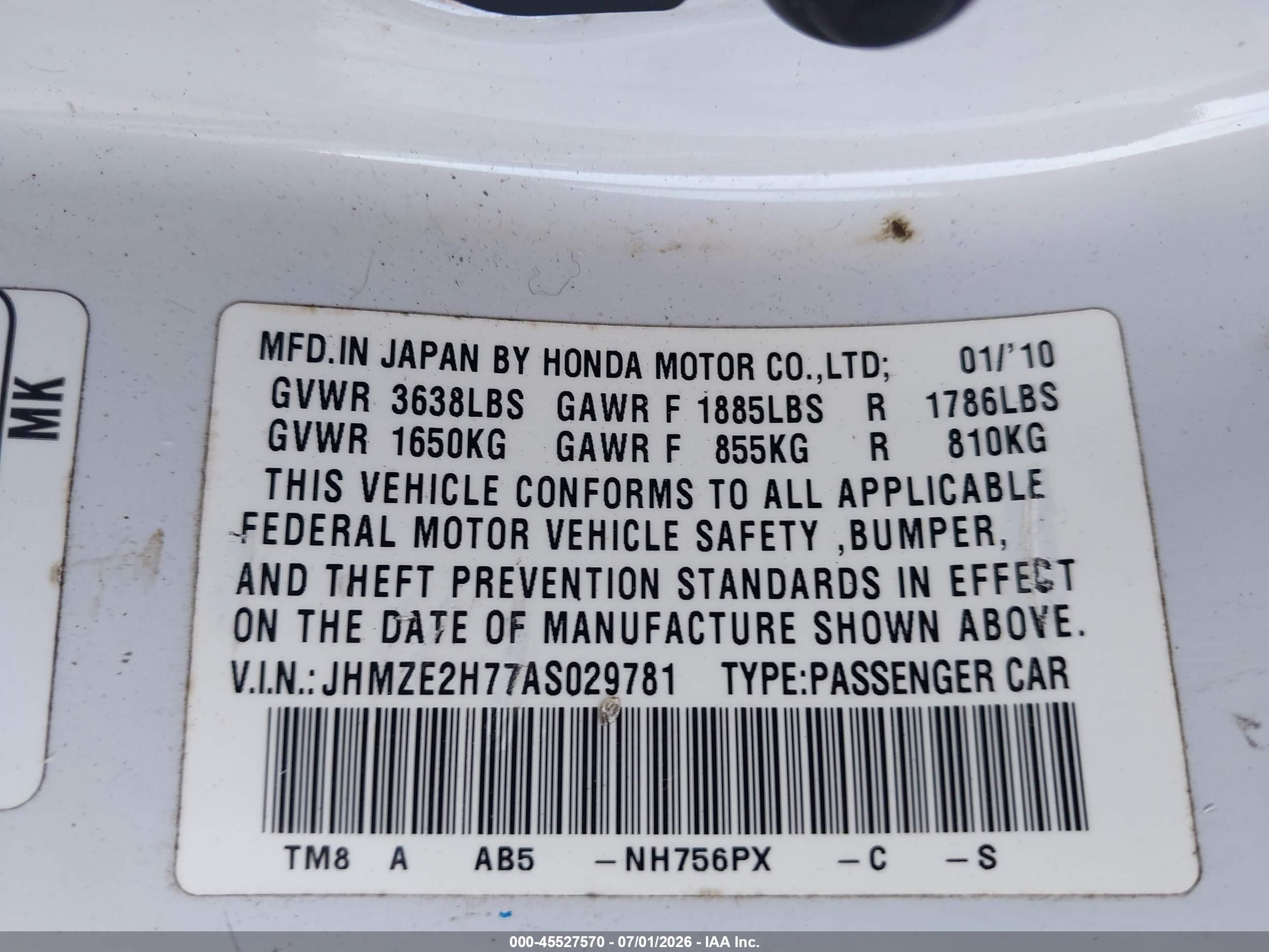 2010 Honda Insight Ex White vin: JHMZE2H77AS029781