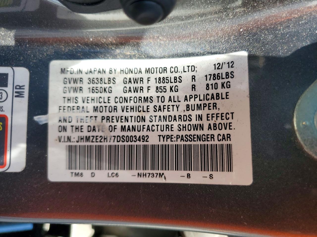 2013 Honda Insight Ex Charcoal vin: JHMZE2H77DS003492