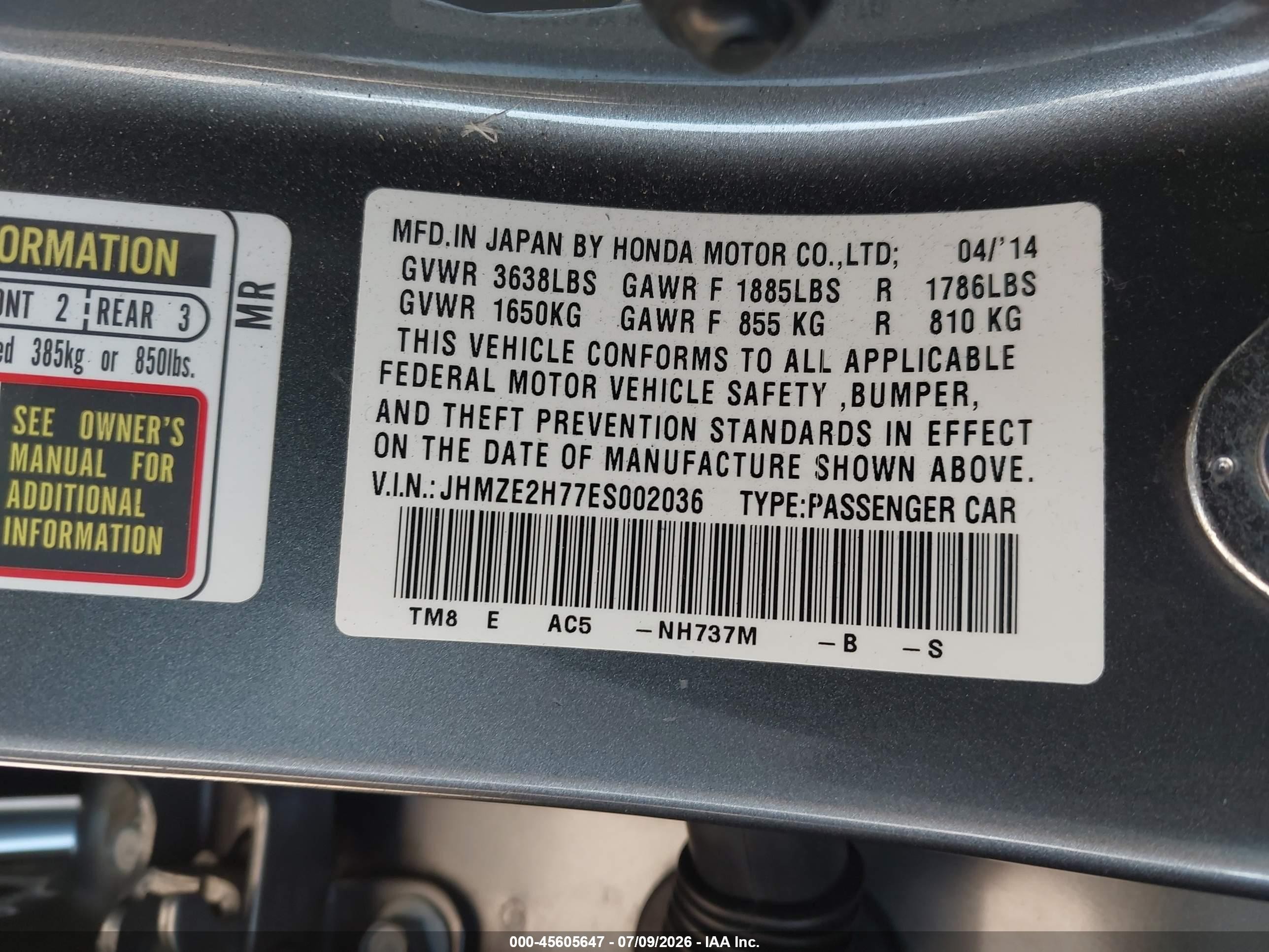 2014 Honda Insight Ex Gray vin: JHMZE2H77ES002036