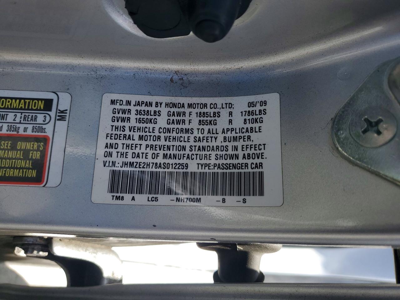 2010 Honda Insight Ex Silver vin: JHMZE2H78AS012259