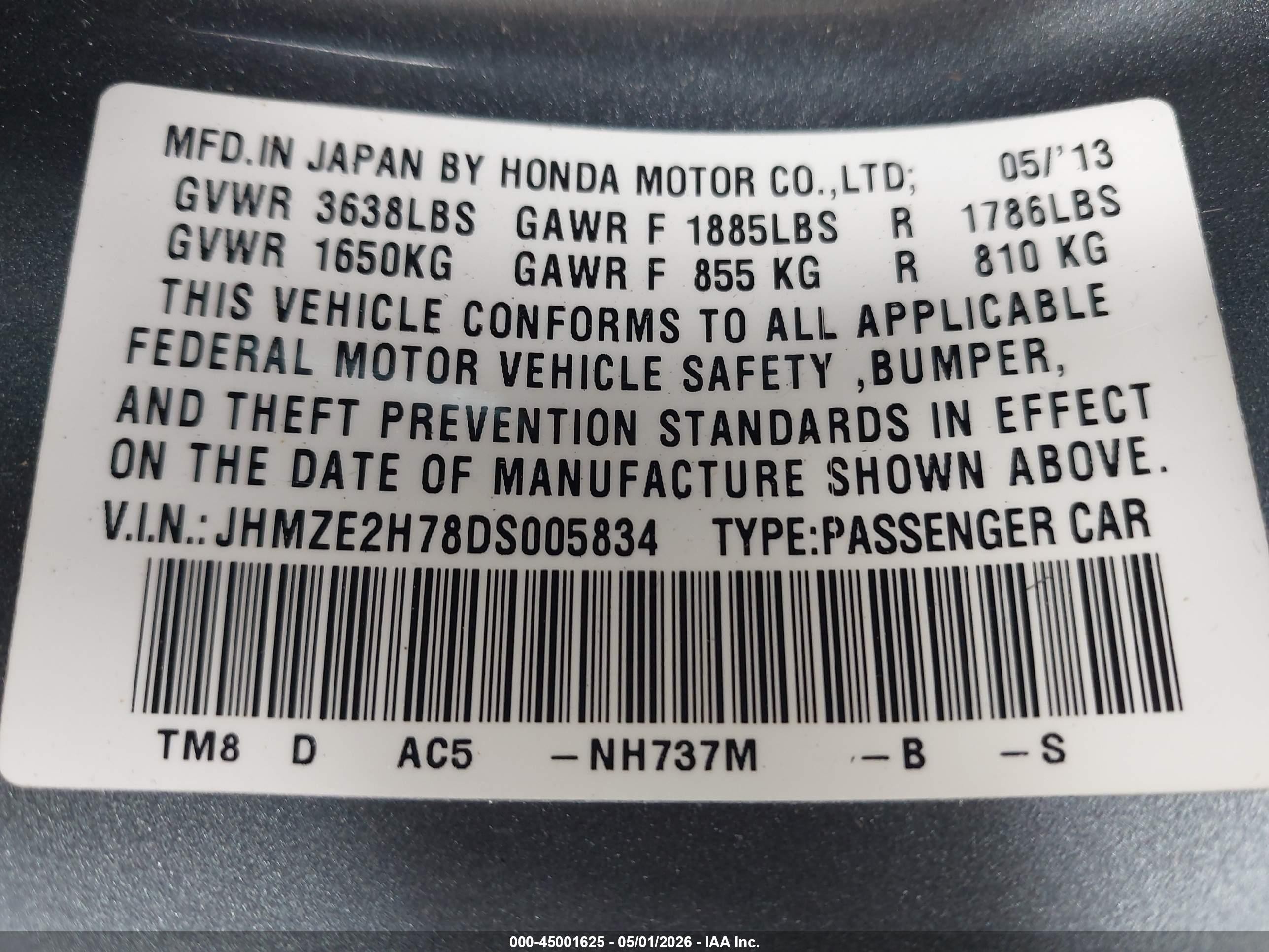 2013 Honda Insight Ex Gray vin: JHMZE2H78DS005834