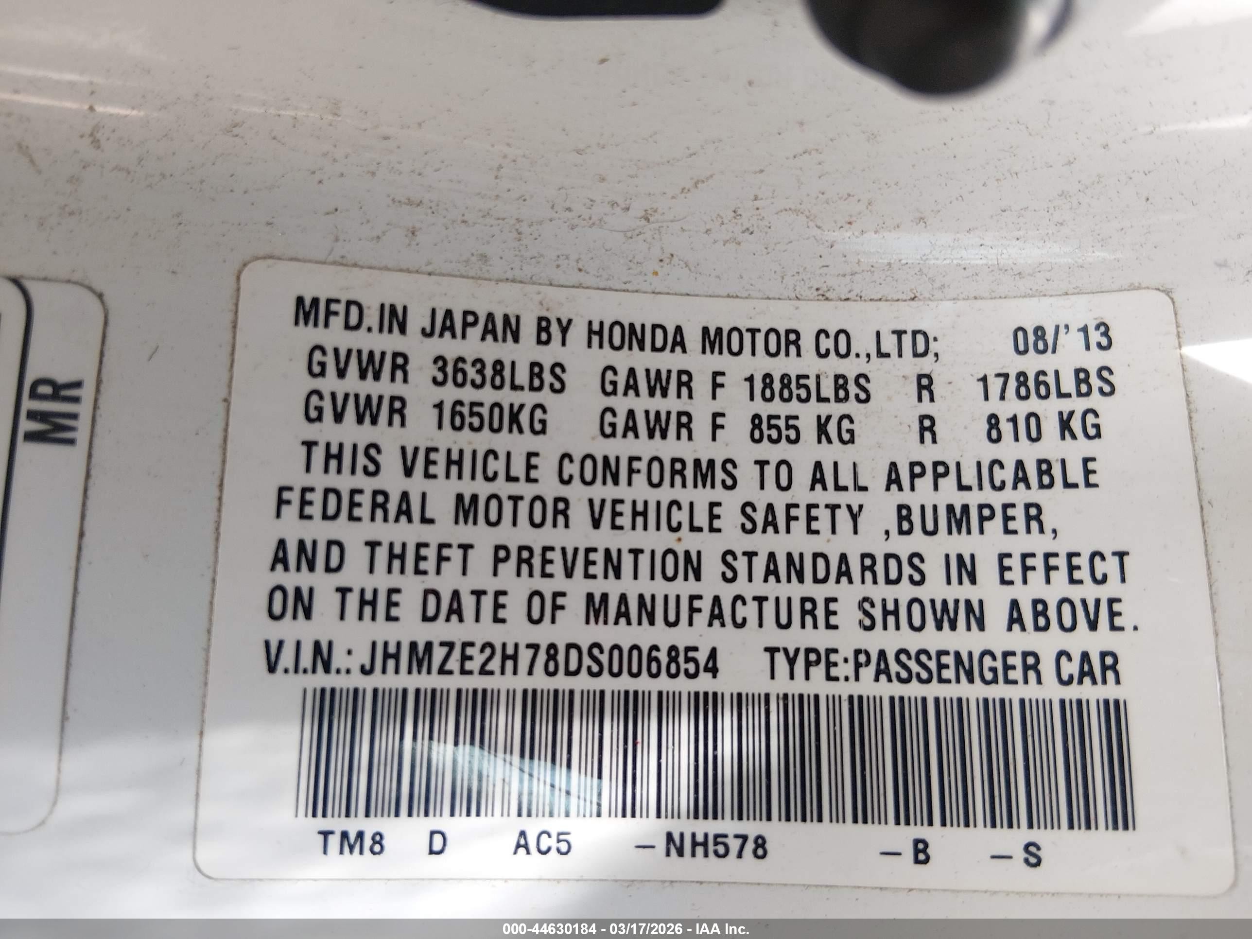 2013 Honda Insight Ex White vin: JHMZE2H78DS006854
