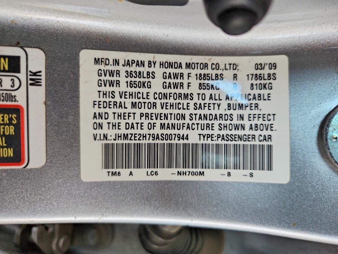 2010 Honda Insight Ex Silver vin: JHMZE2H79AS007944