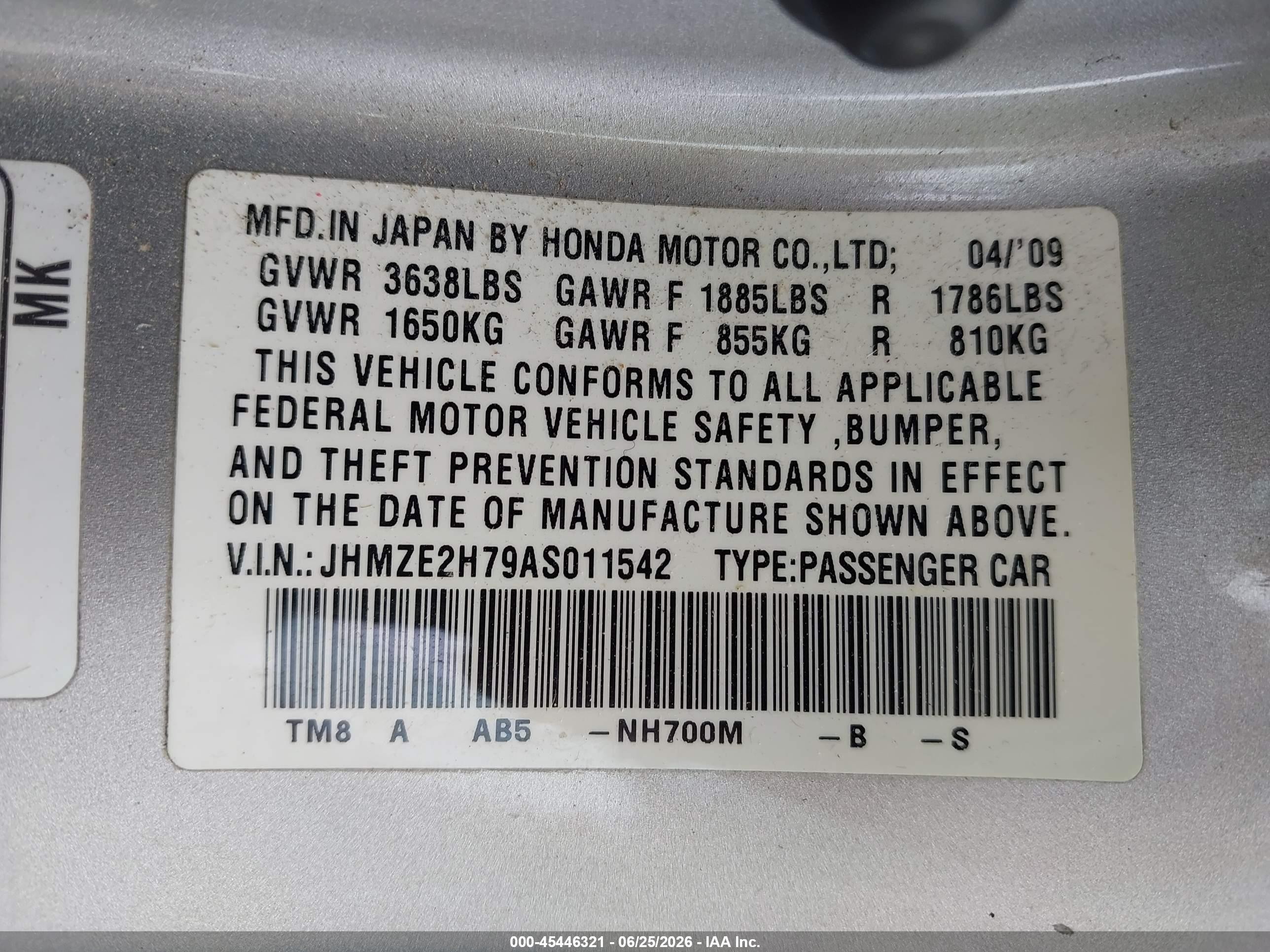 2010 Honda Insight Ex Silver vin: JHMZE2H79AS011542