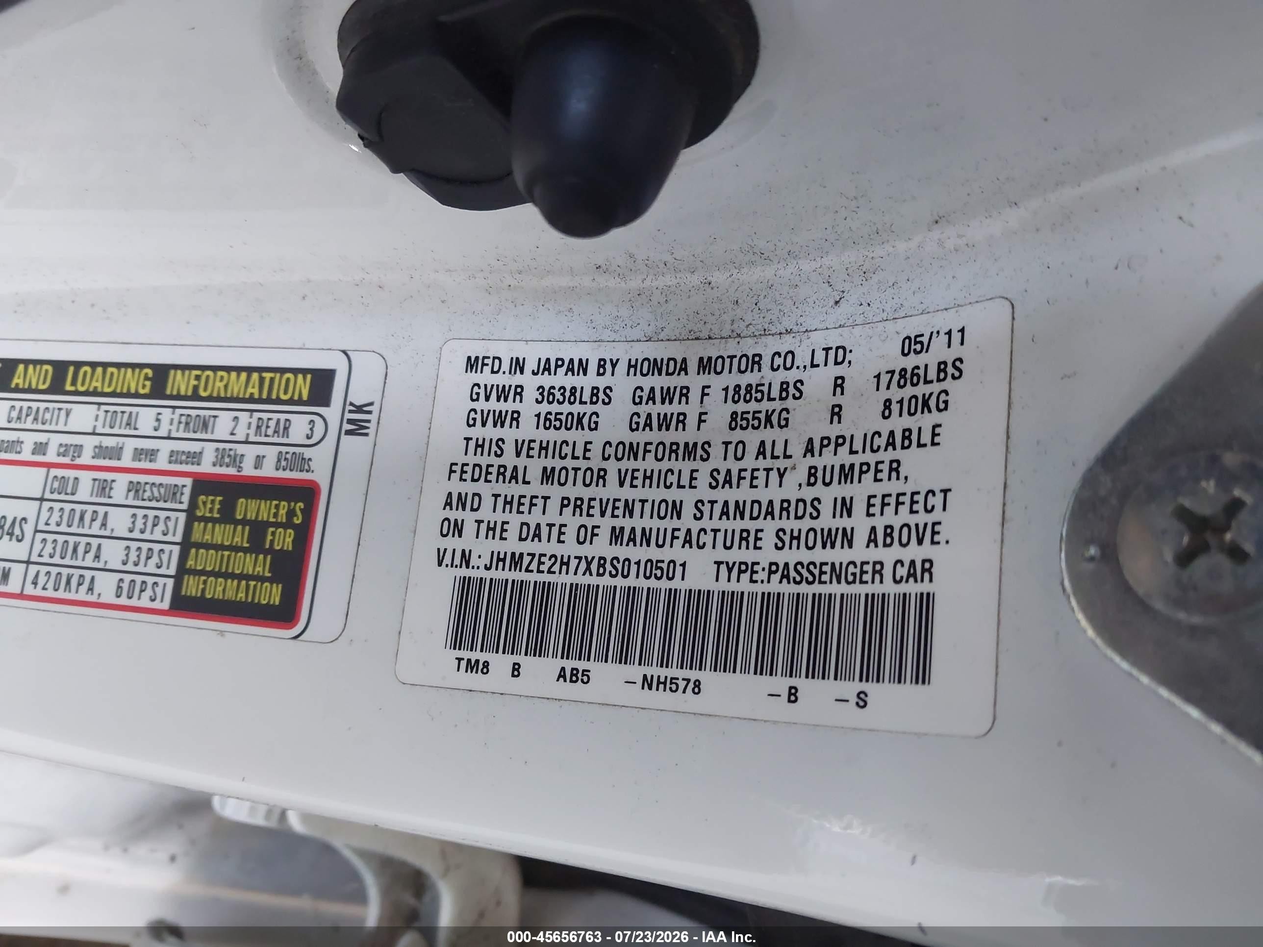 2011 Honda Insight Ex White vin: JHMZE2H7XBS010501