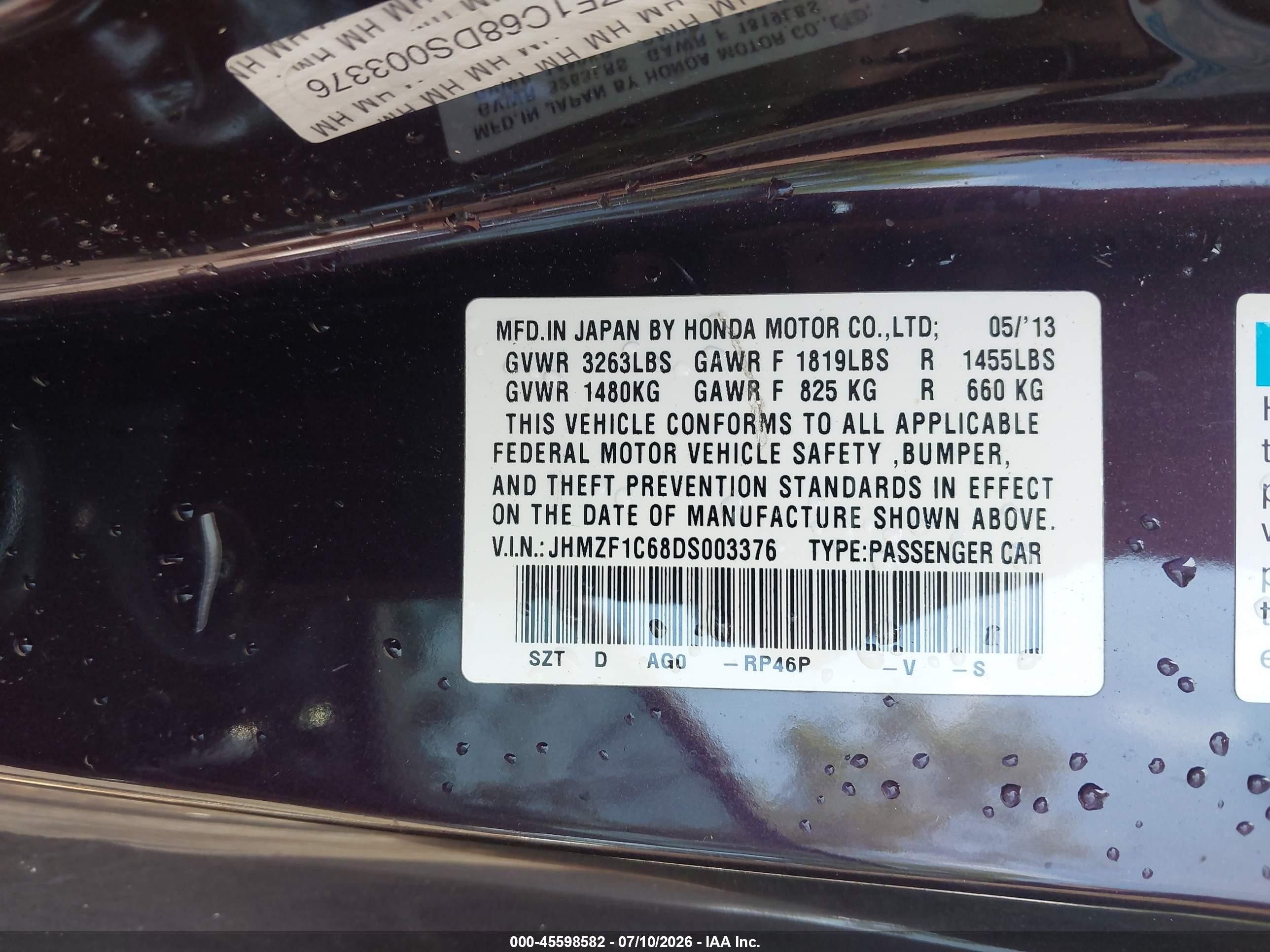 2013 Honda Cr-z Ex Purple vin: JHMZF1C68DS003376