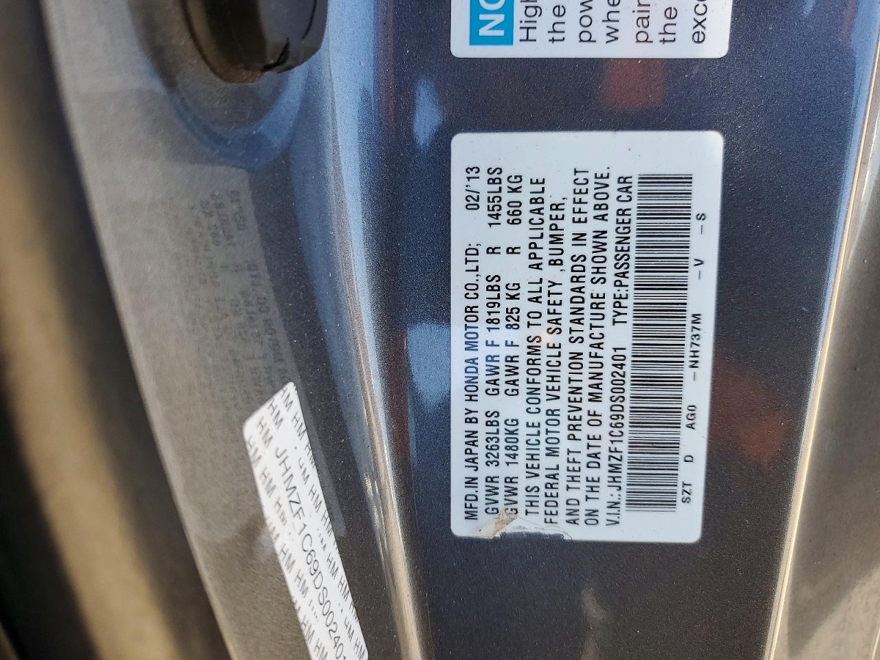2013 Honda Cr-z Ex Gray vin: JHMZF1C69DS002401