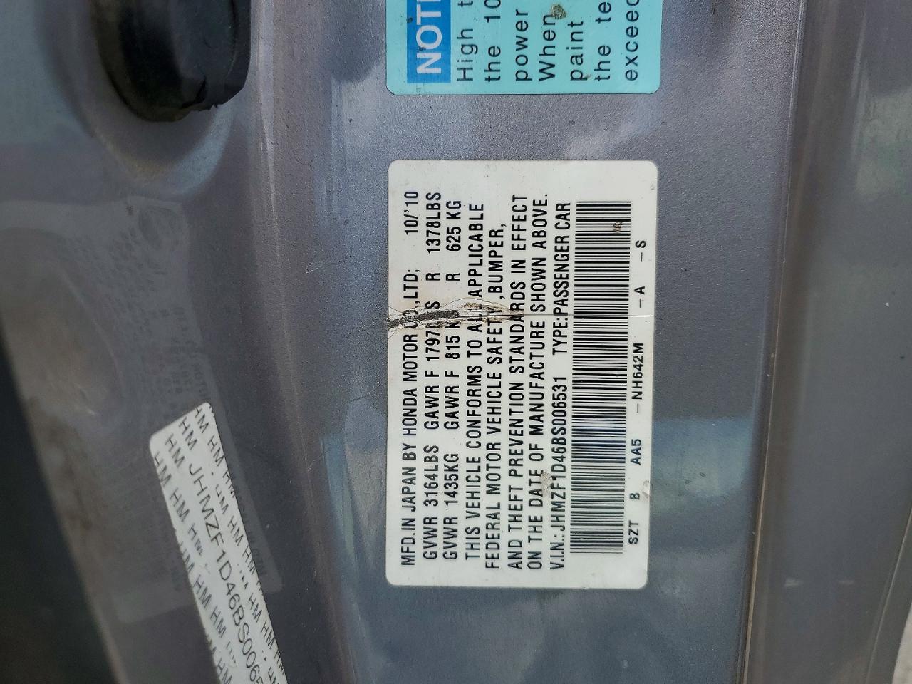 2011 Honda Hatchback Silver vin: JHMZF1D46BS006531