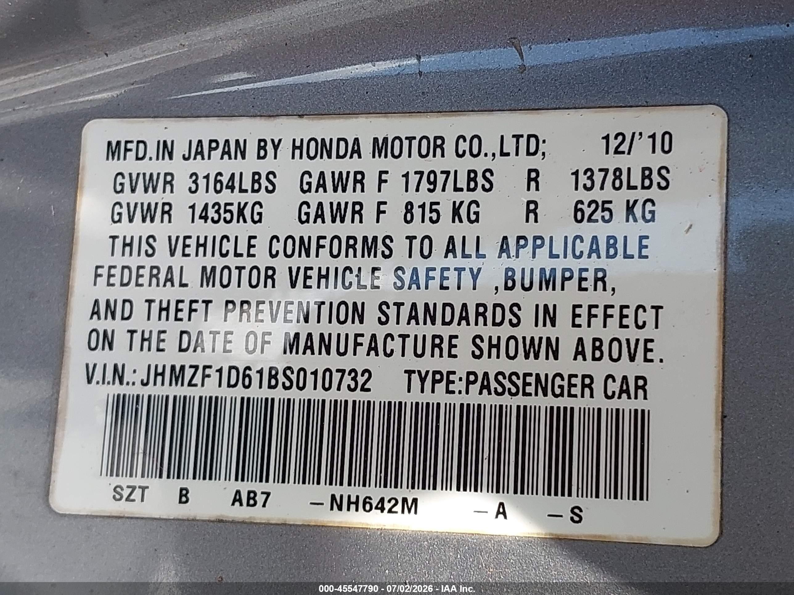 2011 Honda Cr-z Ex Silver vin: JHMZF1D61BS010732