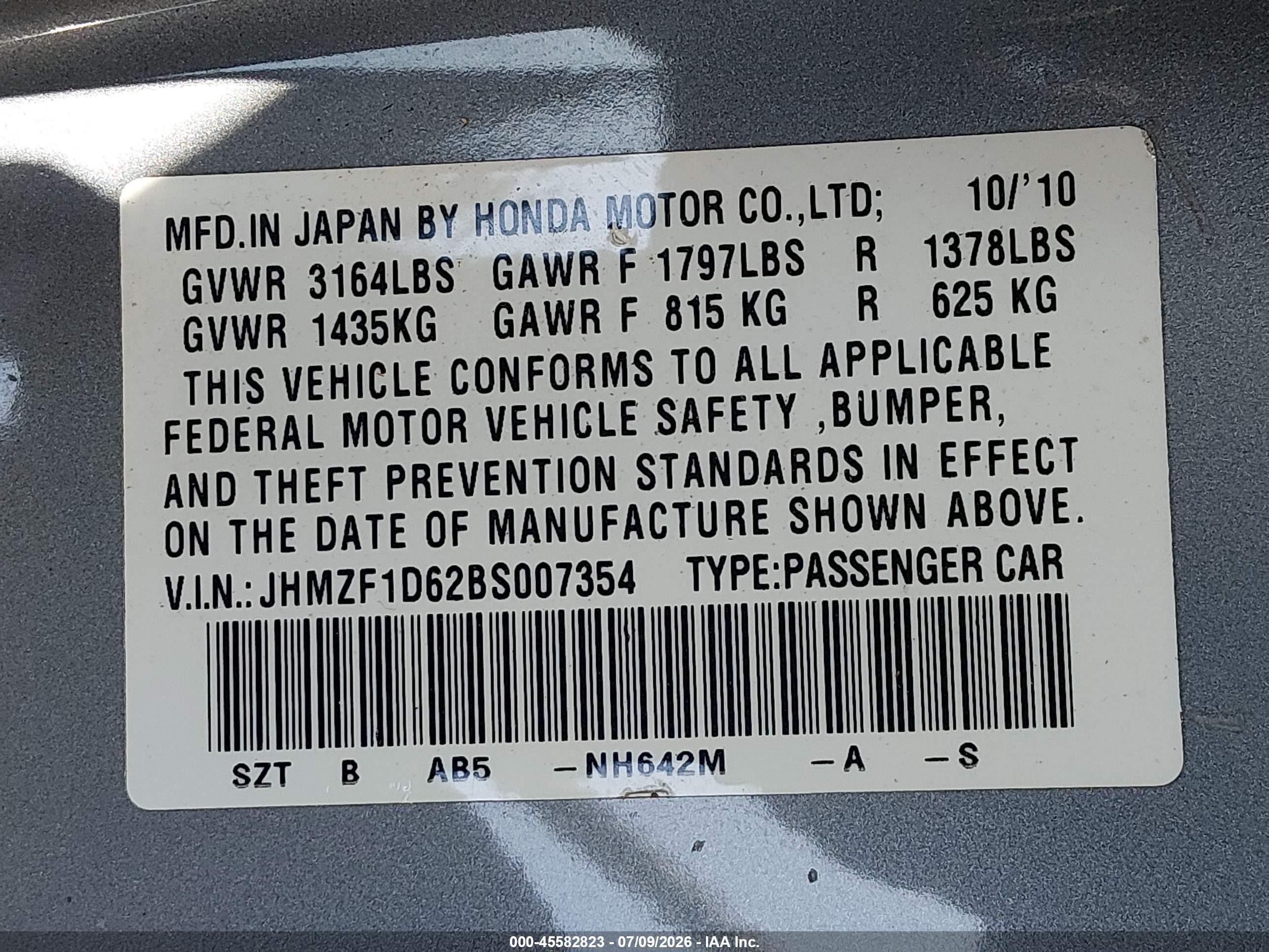 2011 Honda Cr-z Ex Gray vin: JHMZF1D62BS007354