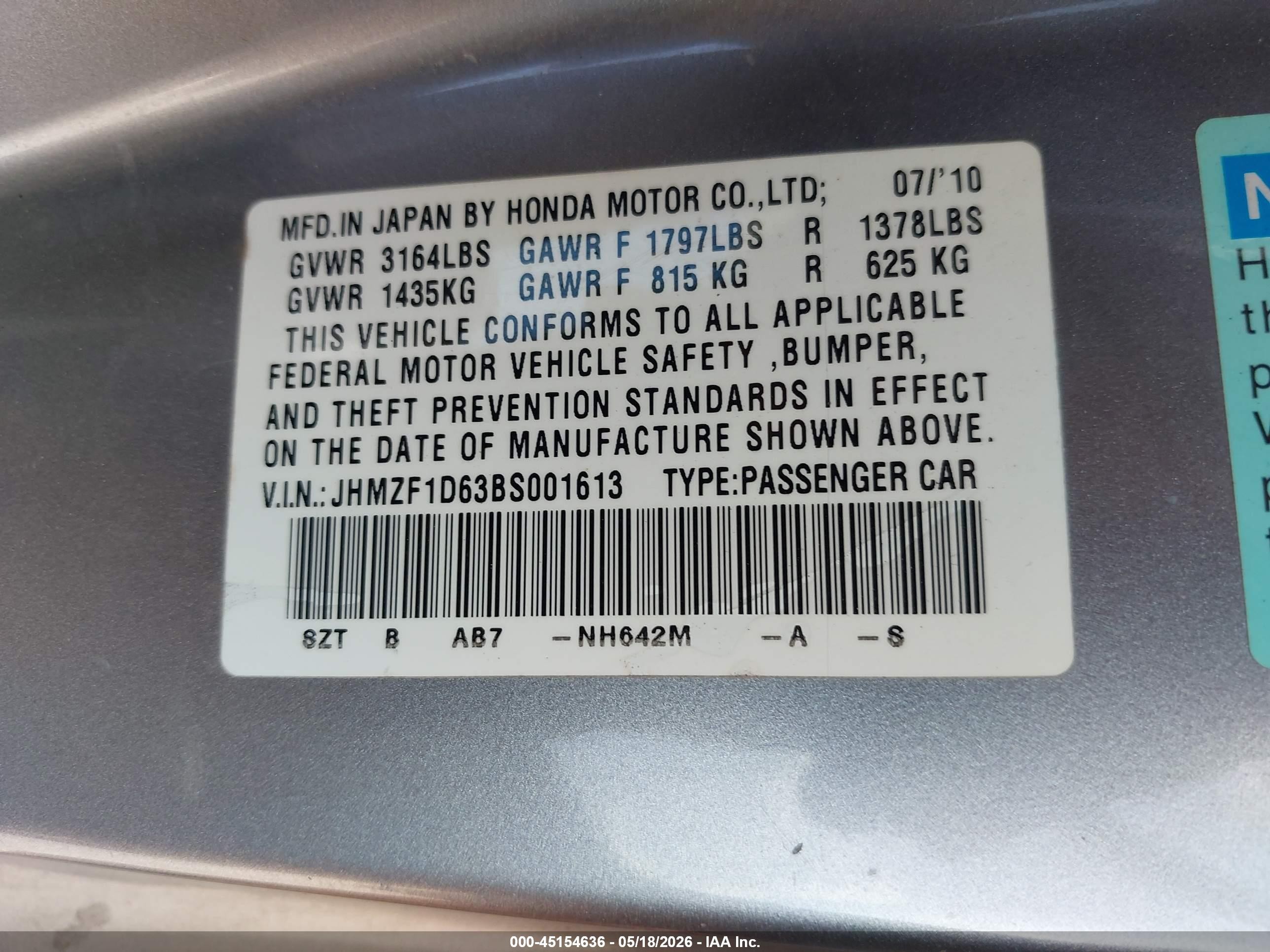 2011 Honda Cr-z Ex Silver vin: JHMZF1D63BS001613