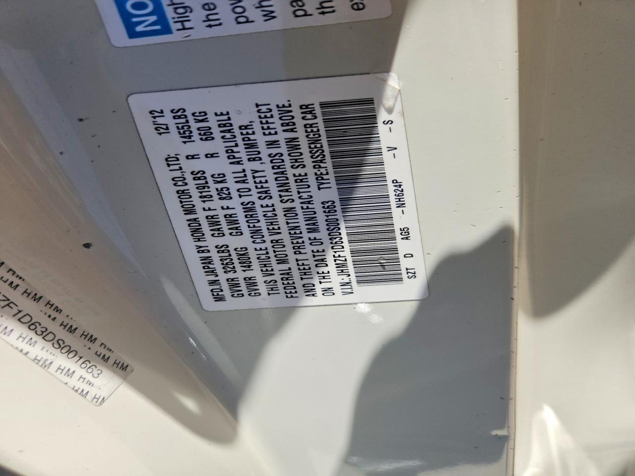 2013 Honda Cr-z White vin: JHMZF1D63DS001663