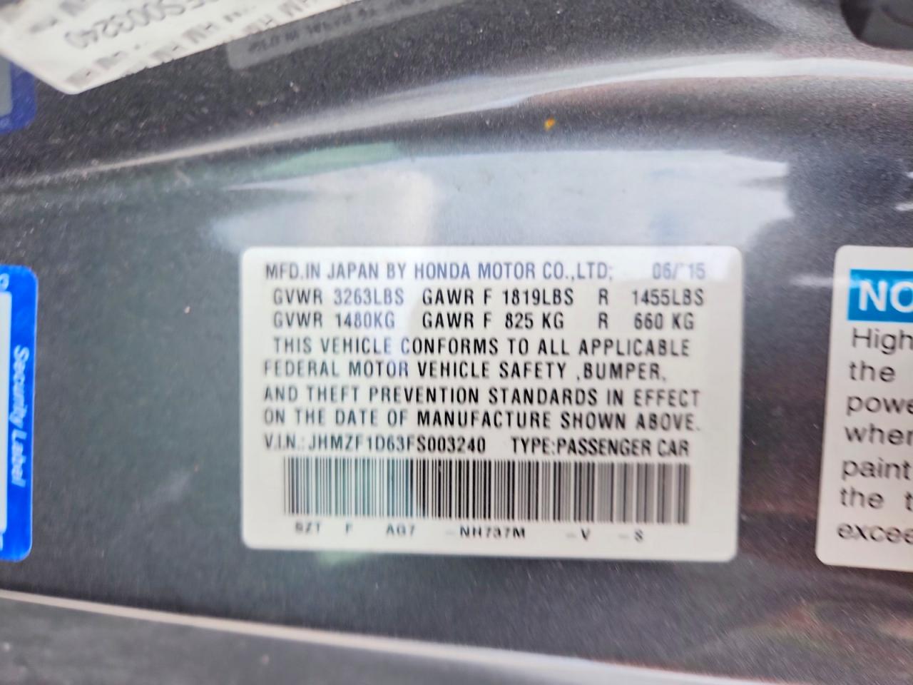 2015 Honda Cr-z Ex Gray vin: JHMZF1D63FS003240