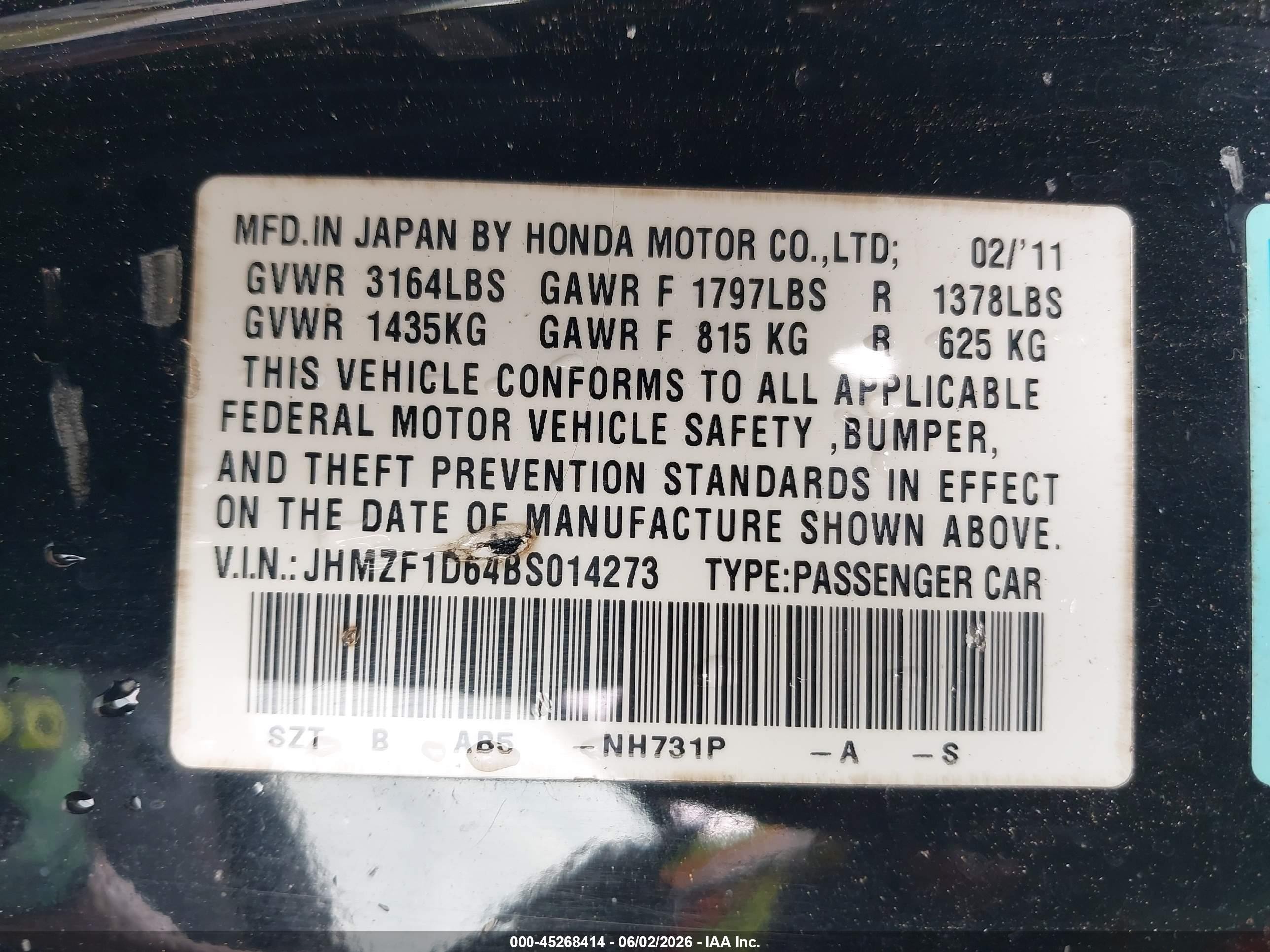2011 Honda Cr-z Ex Black vin: JHMZF1D64BS014273