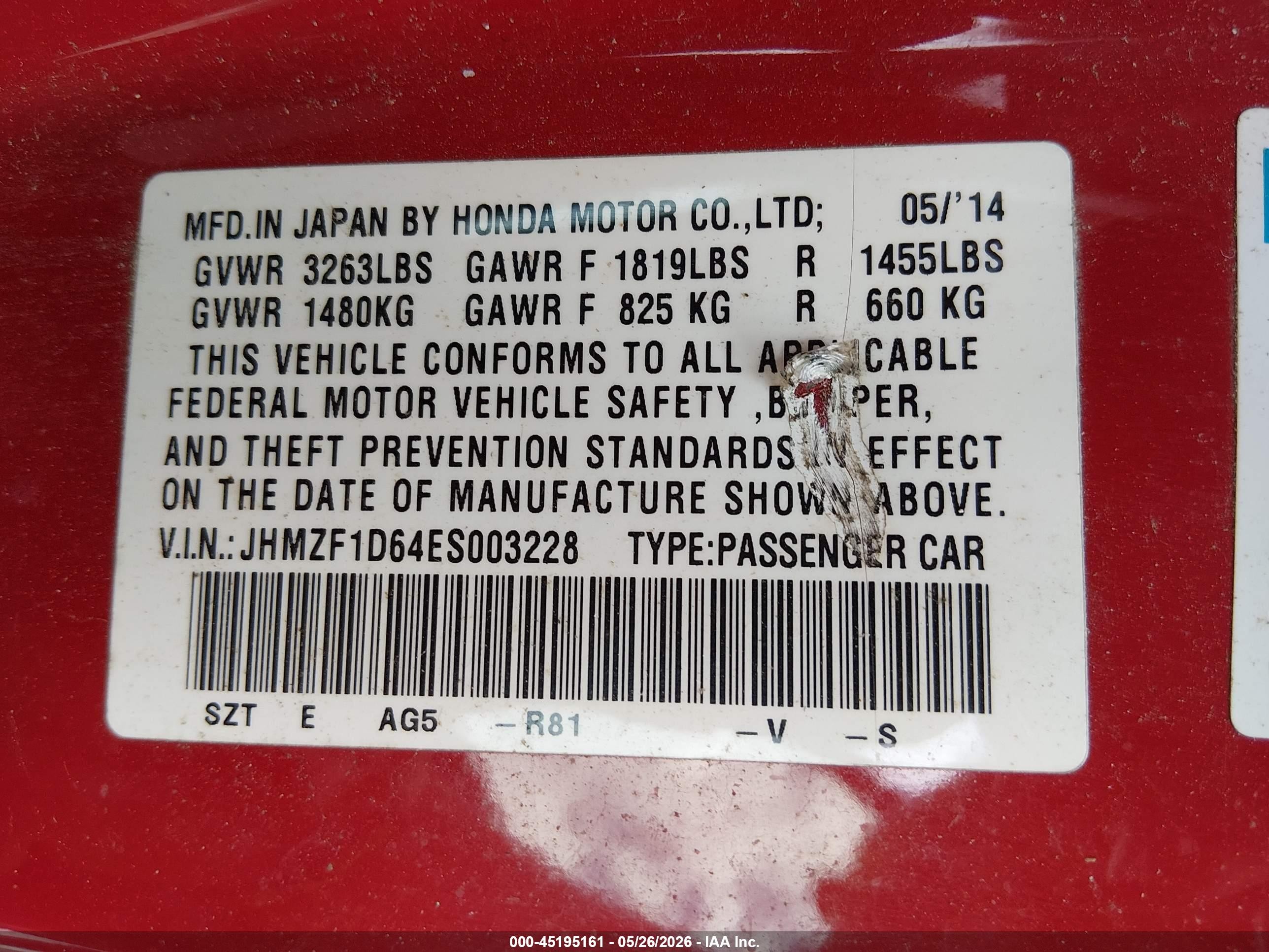2014 Honda Cr-z Ex Red vin: JHMZF1D64ES003228