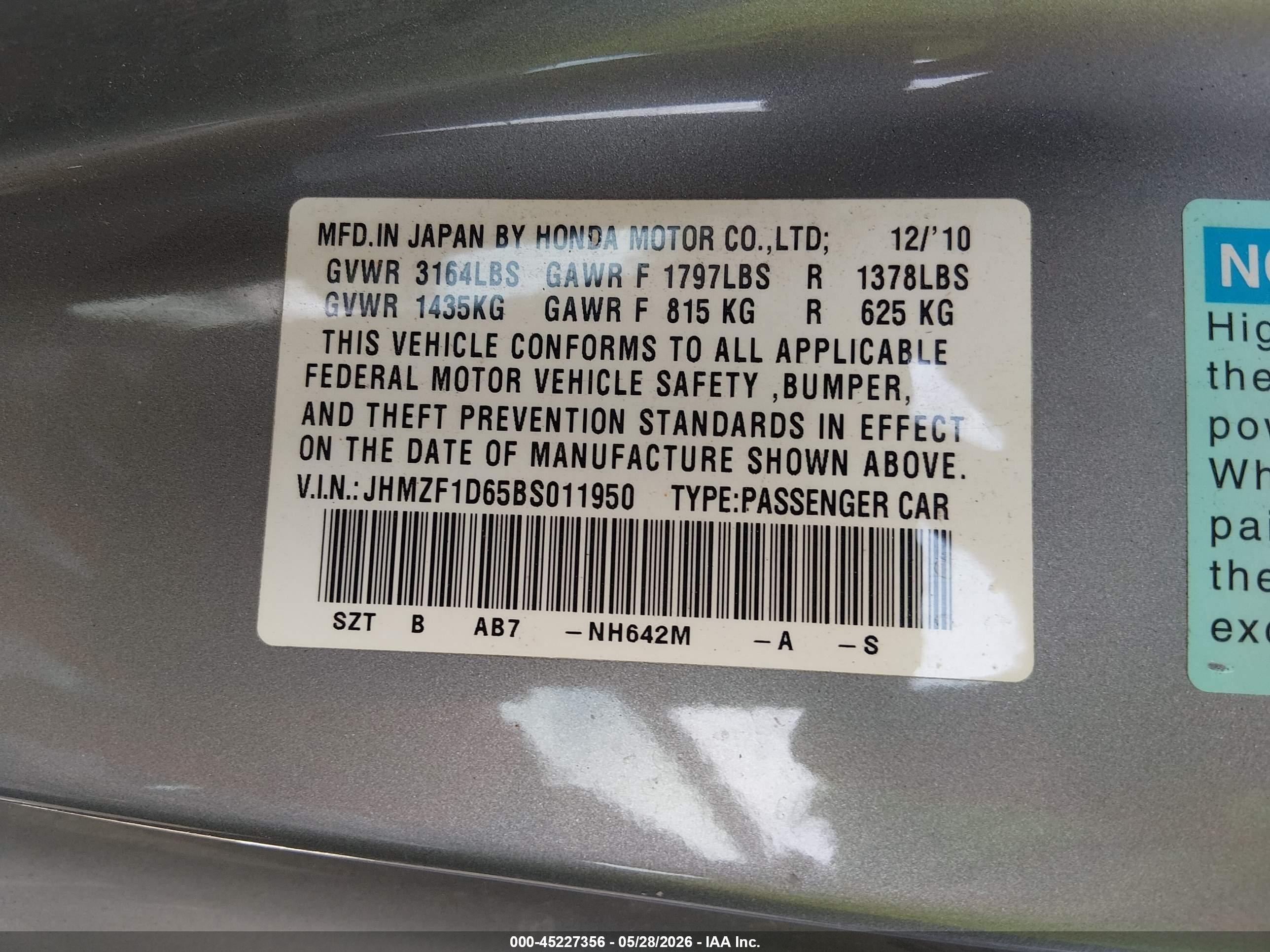2011 Honda Cr-z Ex Silver vin: JHMZF1D65BS011950