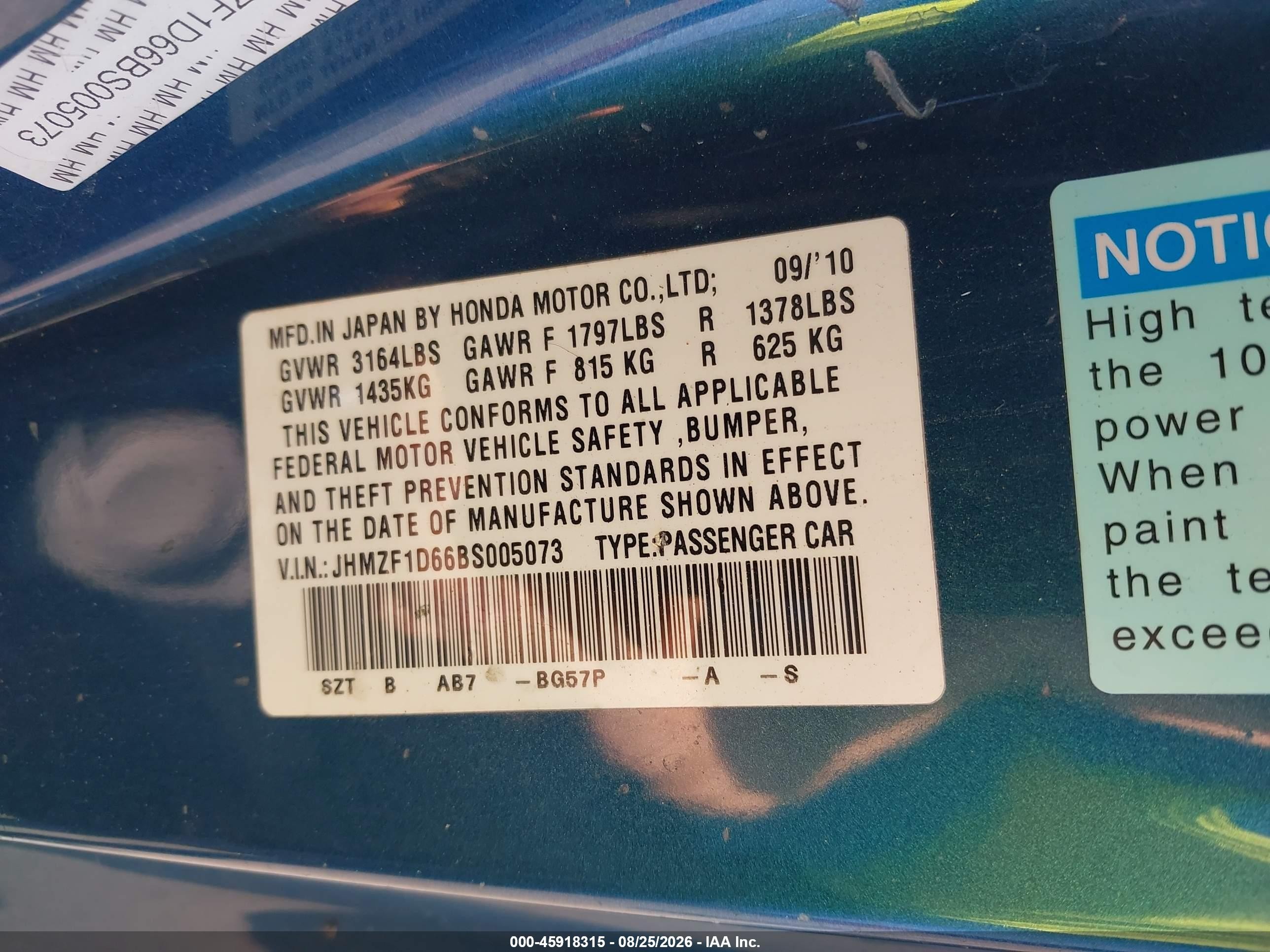 2011 Honda Cr-z Ex Blue vin: JHMZF1D66BS005073