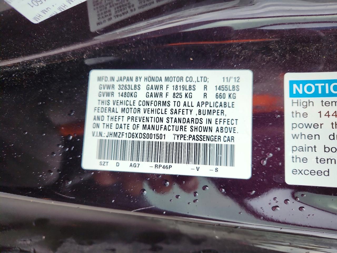 2013 Honda Cr-z Ex Purple vin: JHMZF1D6XDS001501