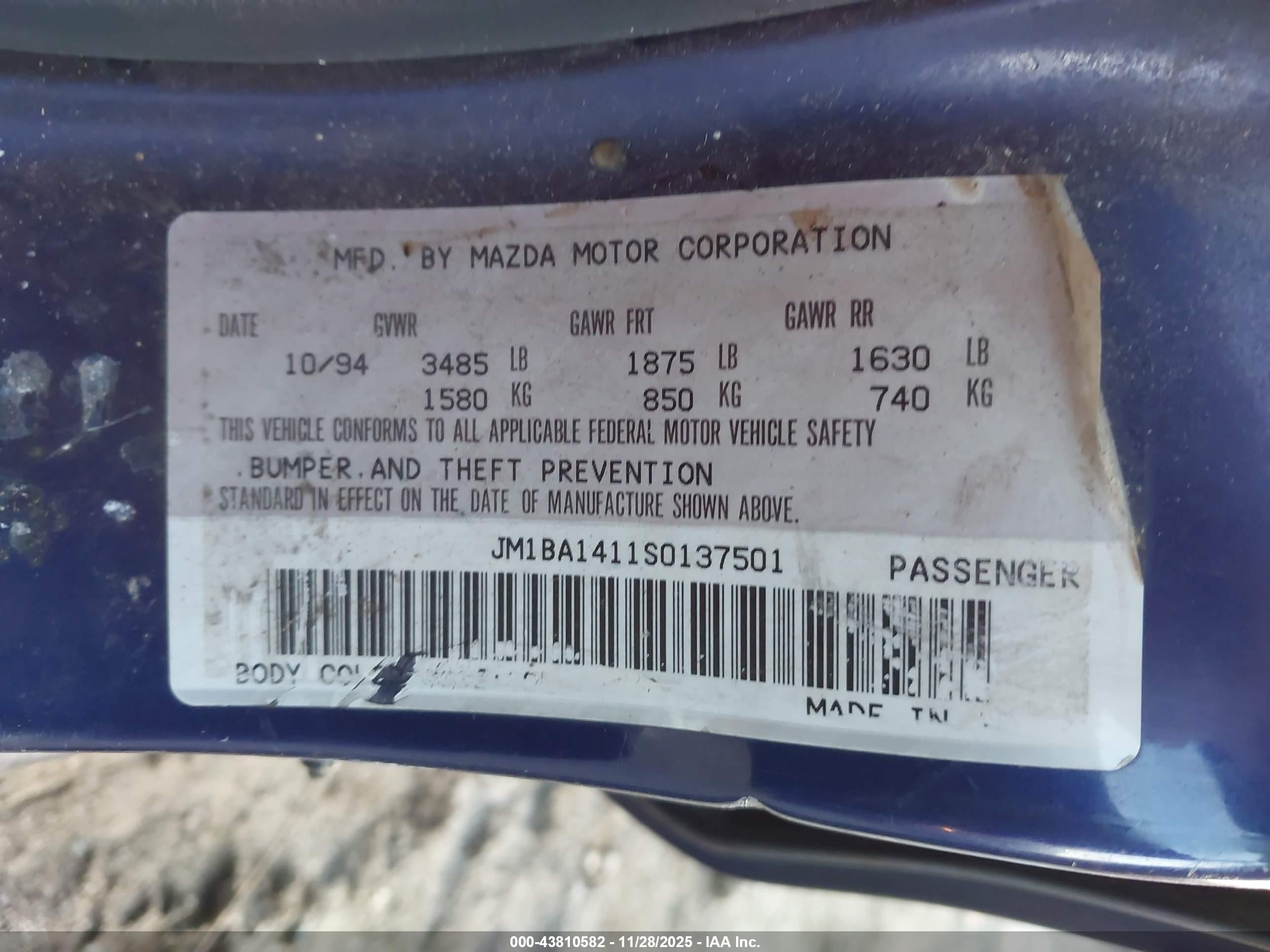 1995 Mazda Protege Dx/lx Blue vin: JM1BA1411S0137501