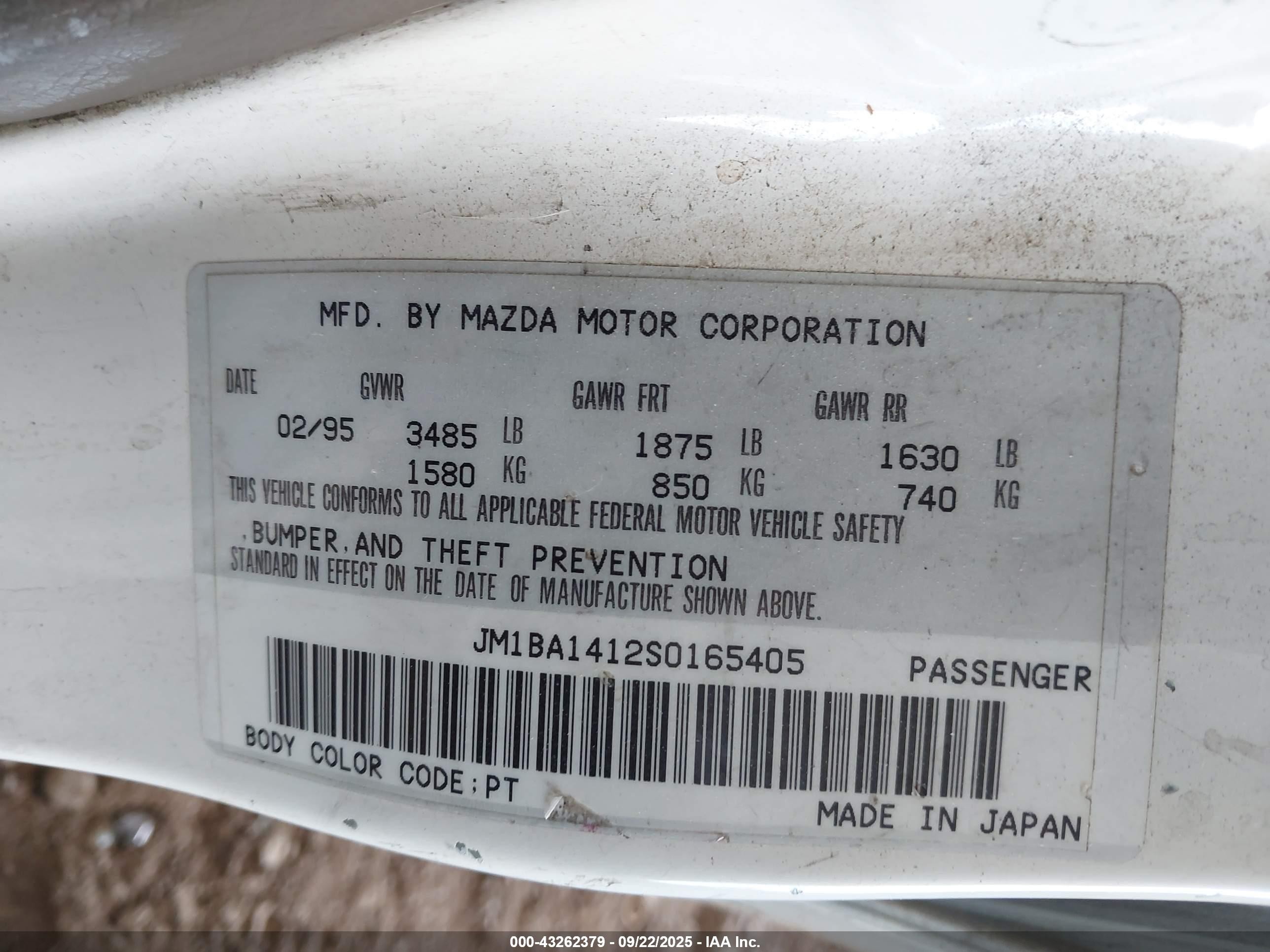 1995 Mazda Protege Dx/lx White vin: JM1BA1412S0165405