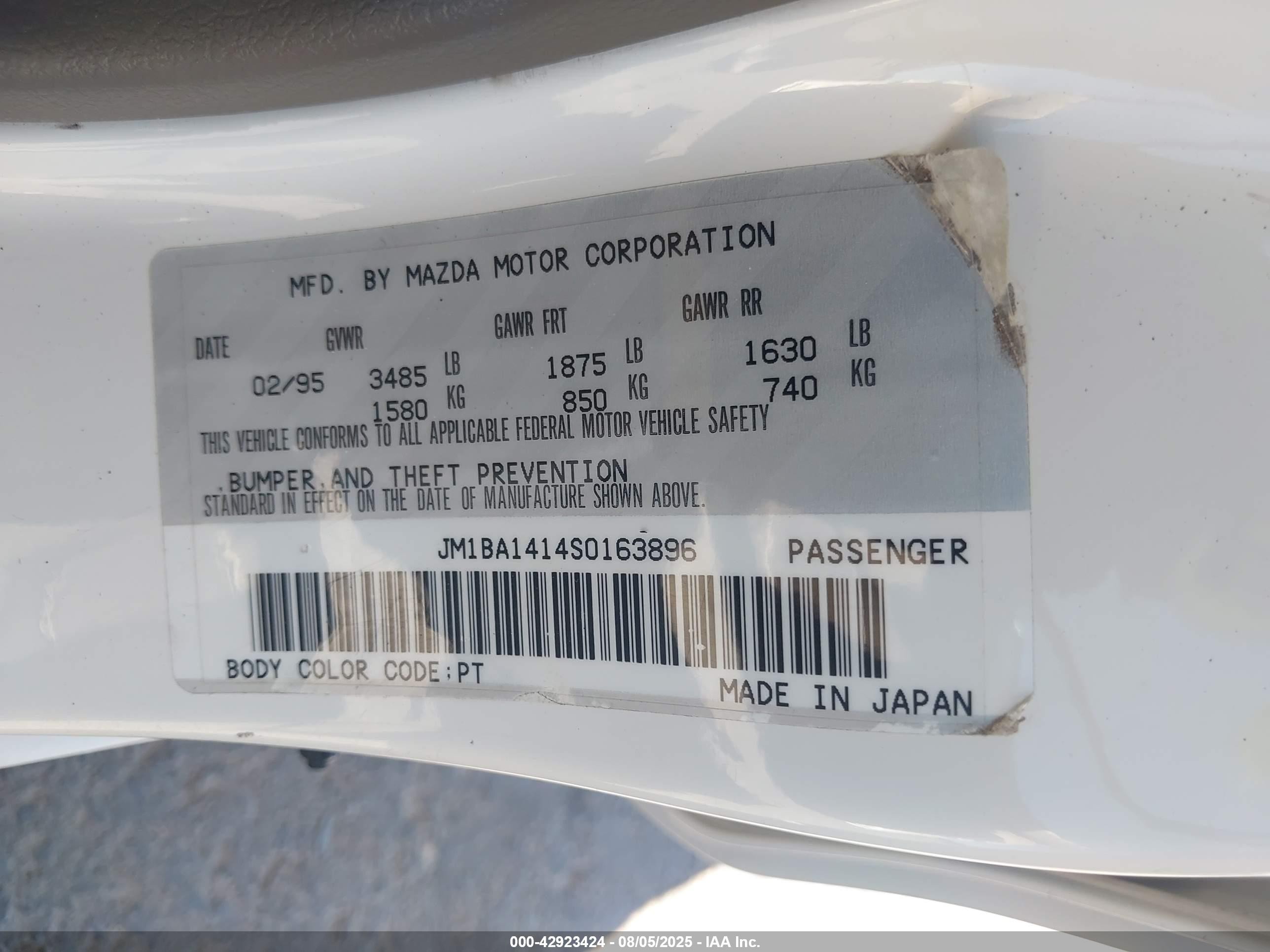 1995 Mazda Protege Dx/lx White vin: JM1BA1414S0163896