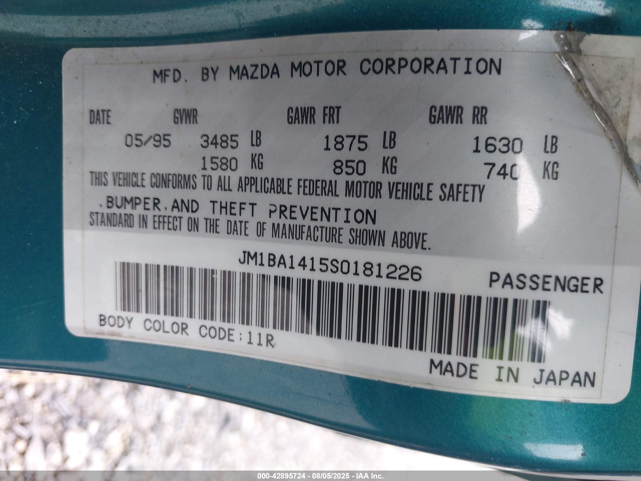 1995 Mazda Protege Dx/lx Green vin: JM1BA1415S0181226