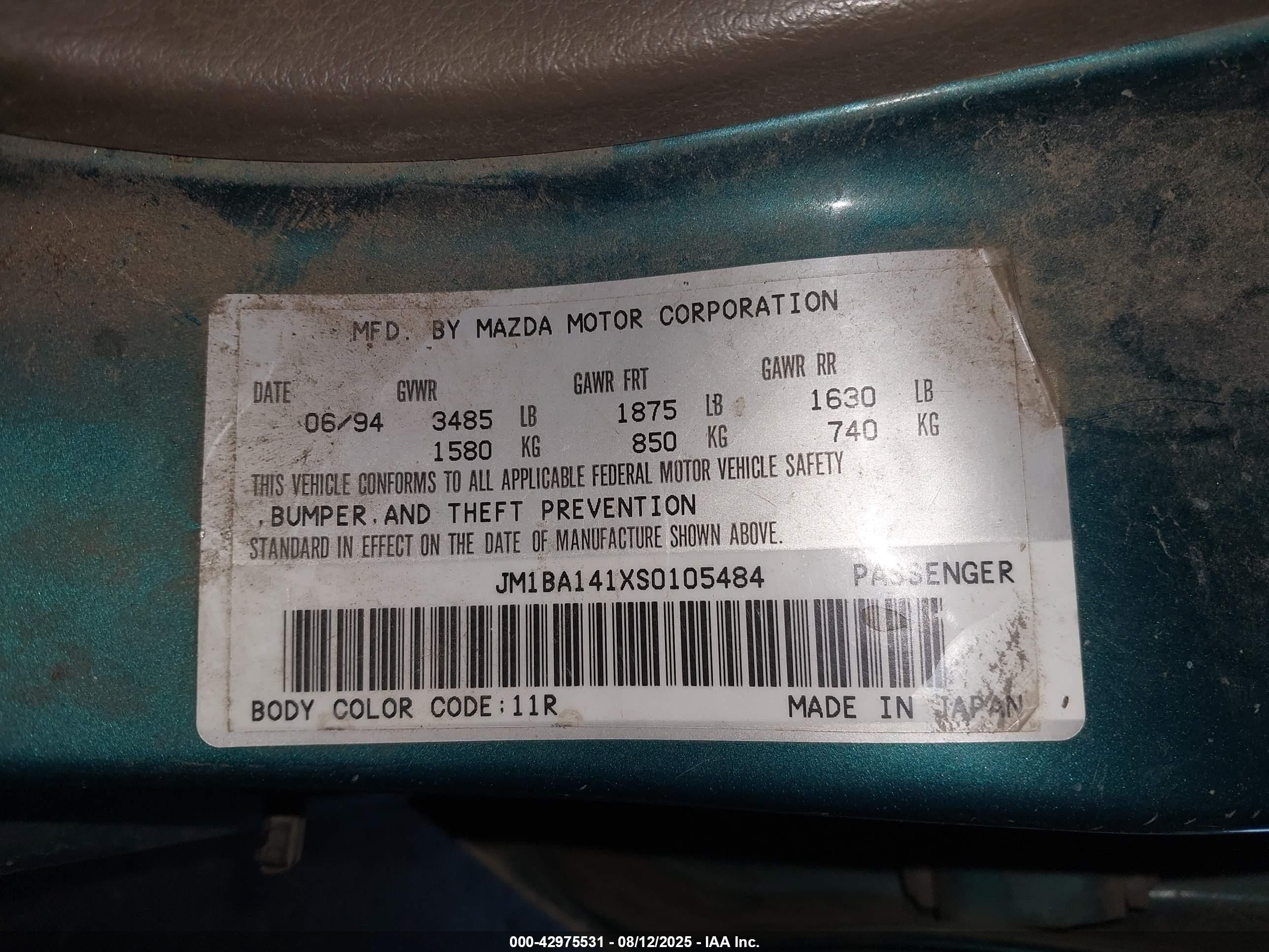 1995 Mazda Protege Dx/lx Green vin: JM1BA141XS0105484