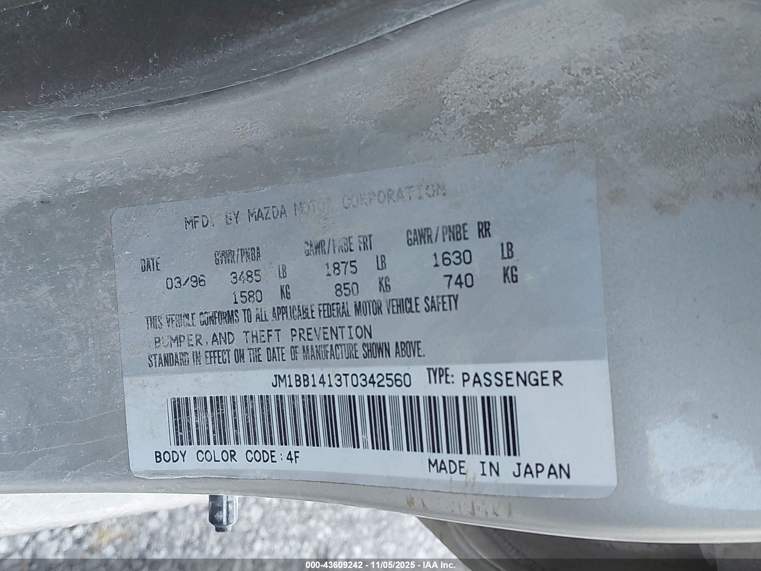 1996 Mazda Protege Dx/lx/es Золотой vin: JM1BB1413T0342560
