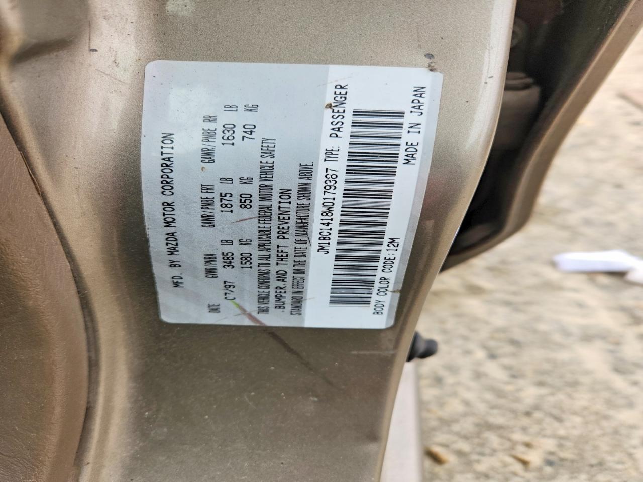 1998 Mazda Protege Dx Tan vin: JM1BC1418W0179387
