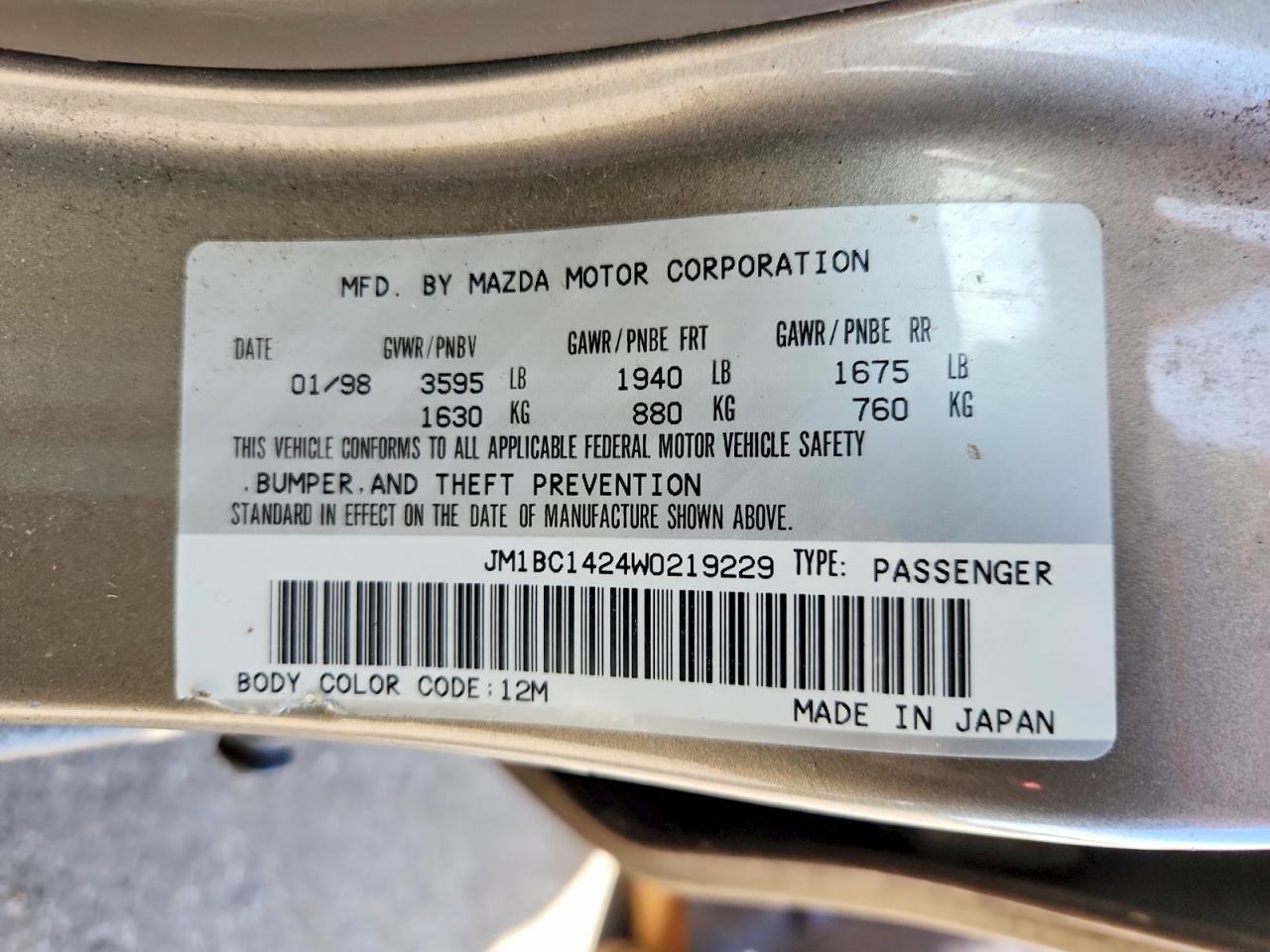 1998 Mazda Protege Lx Gold vin: JM1BC1424W0219229