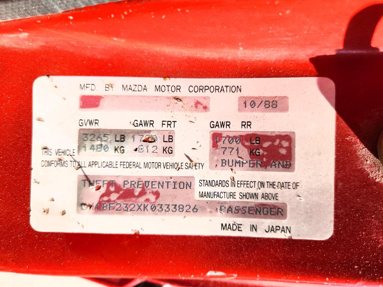 1989 Mazda 323 Red vin: JM1BF232XK0333826