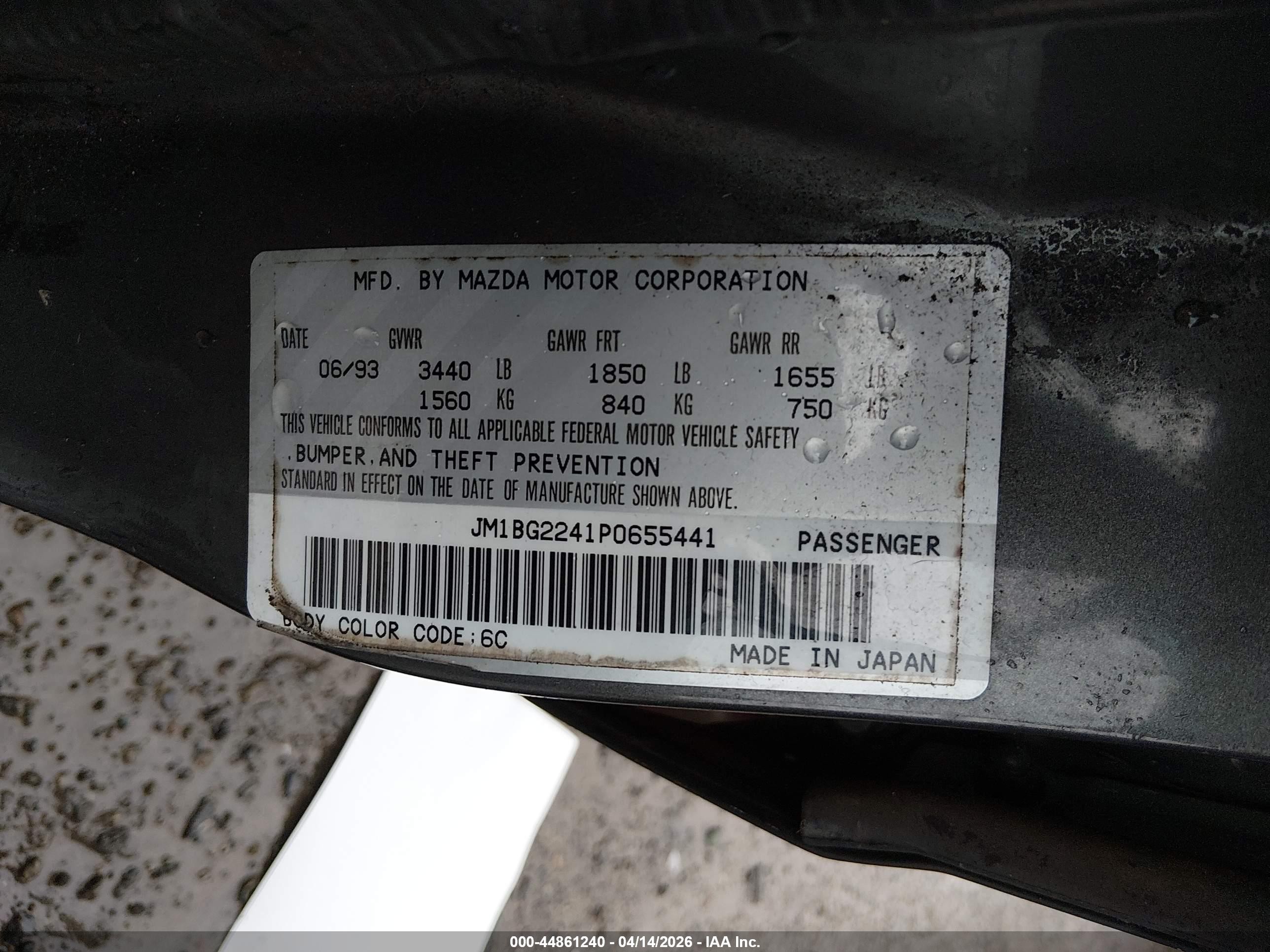 1993 Mazda Protege Dx Black vin: JM1BG2241P0655441