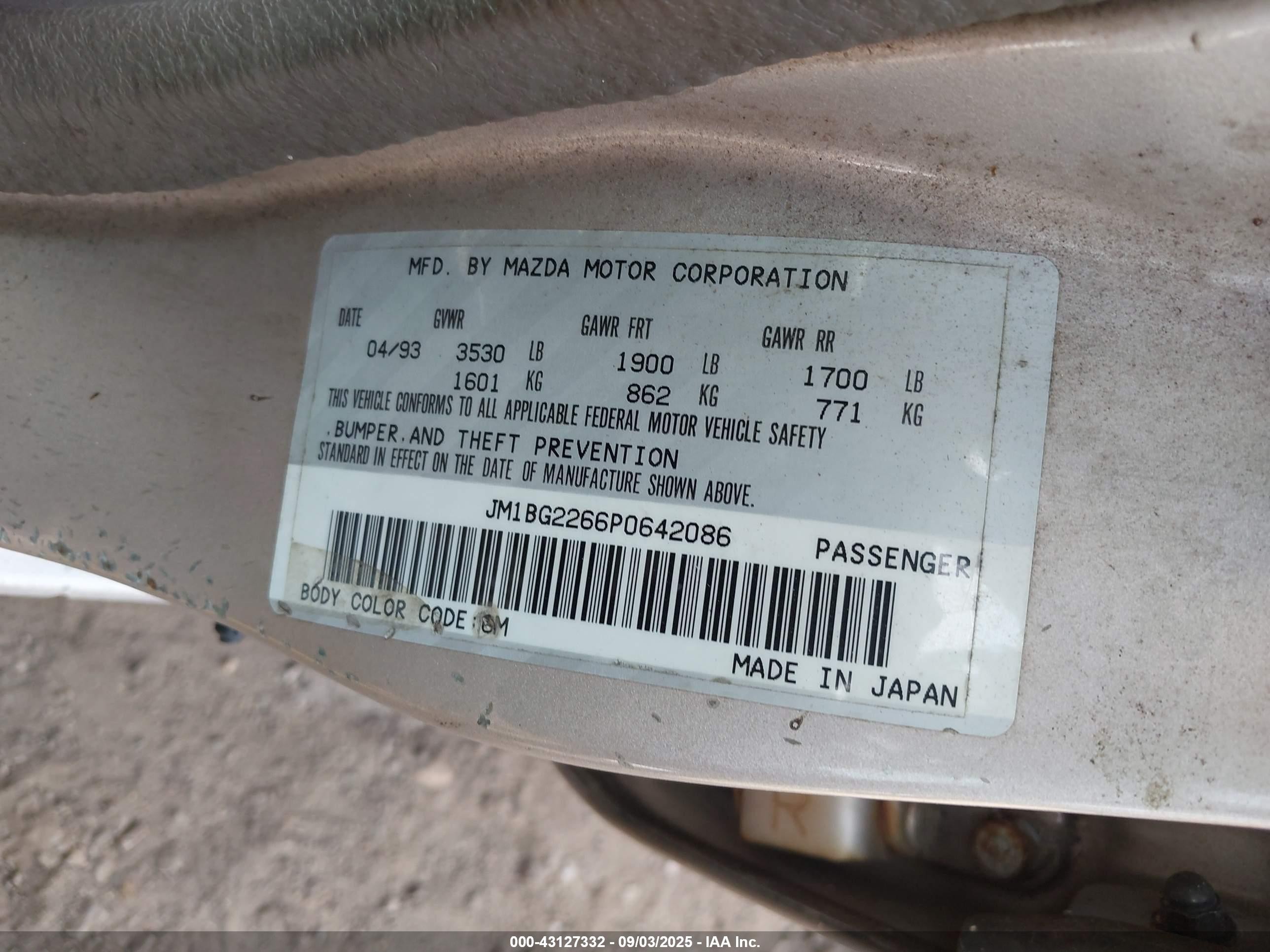 1993 Mazda Protege Lx Silver vin: JM1BG2266P0642086