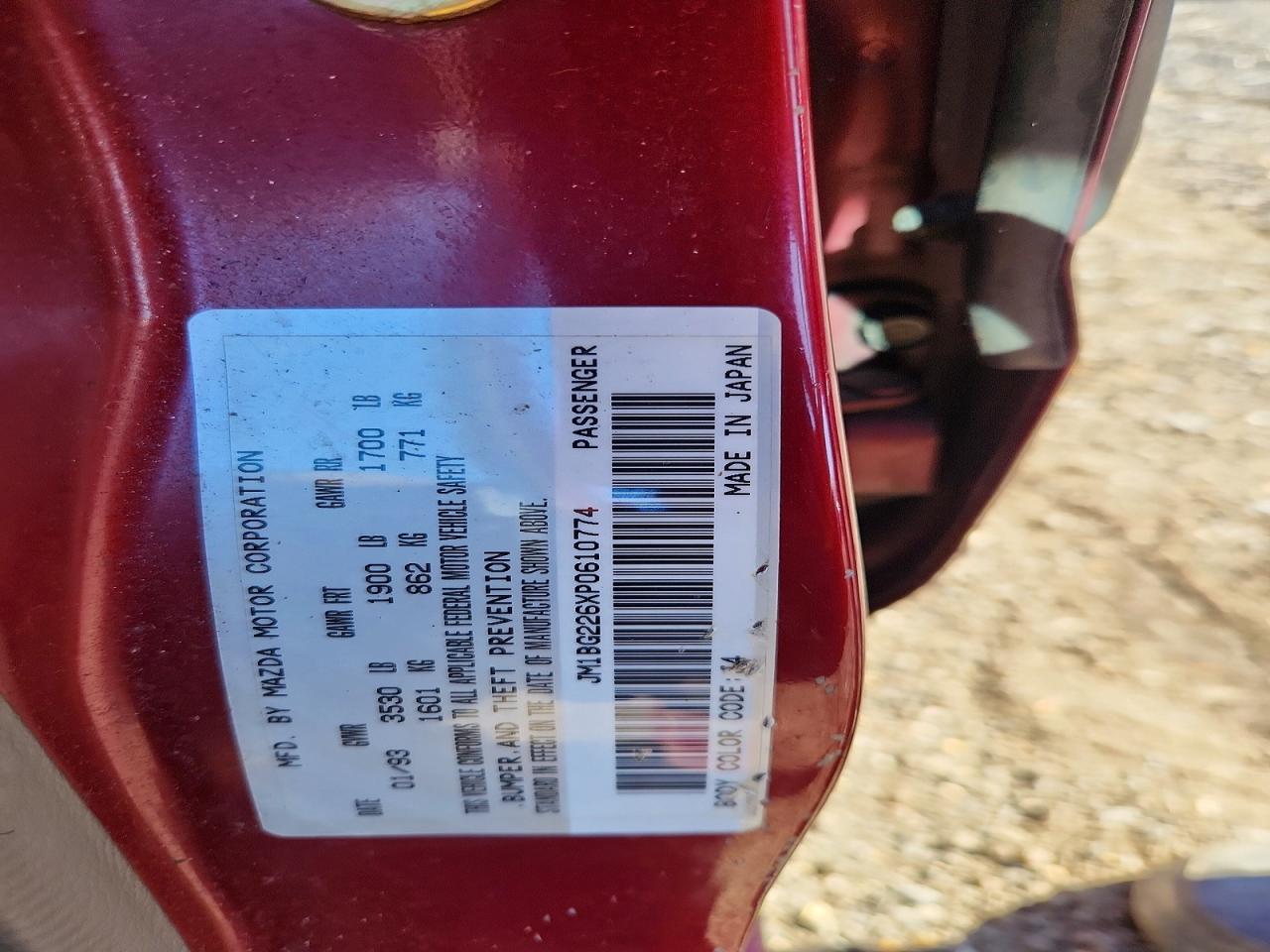 1993 Mazda Protege Lx Red vin: JM1BG226XP0610774