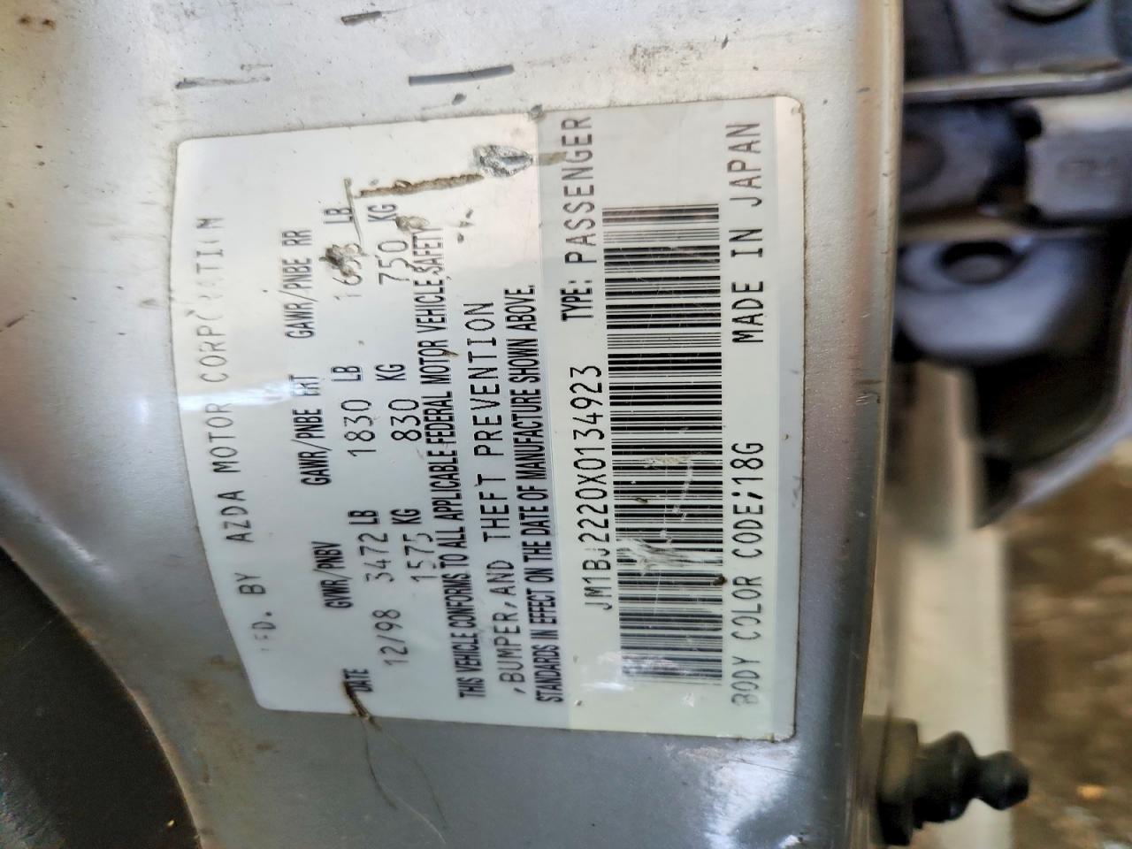 1999 Mazda Protege Lx Silver vin: JM1BJ2220X0134923
