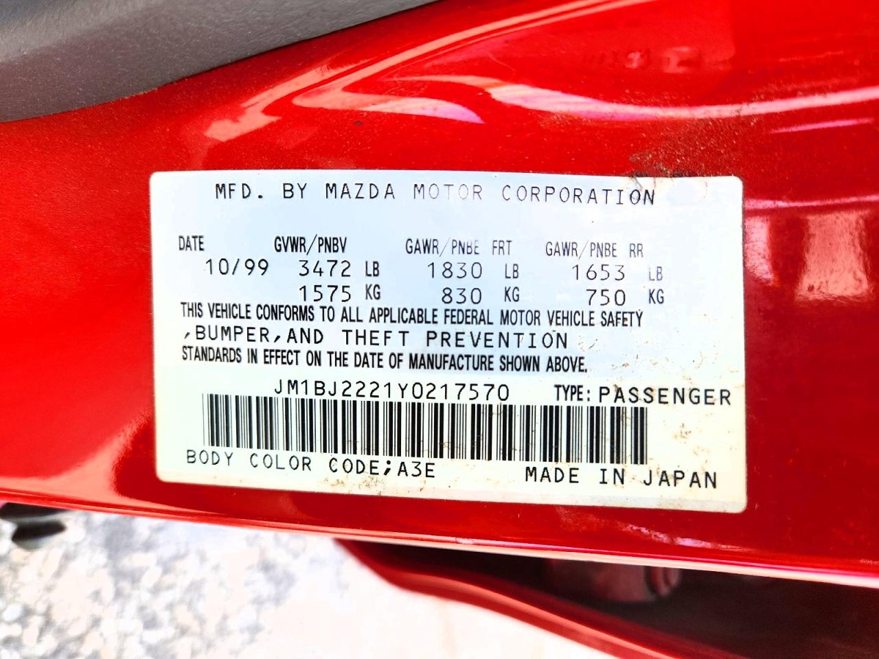 2000 Mazda Protege Dx Red vin: JM1BJ2221Y0217570