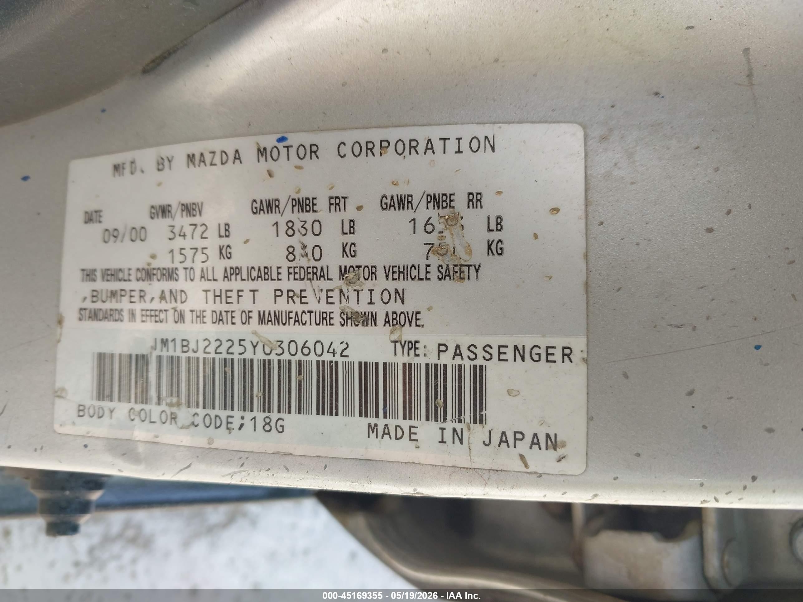 2000 Mazda Protege Dx/lx Серебряный vin: JM1BJ2225Y0306042