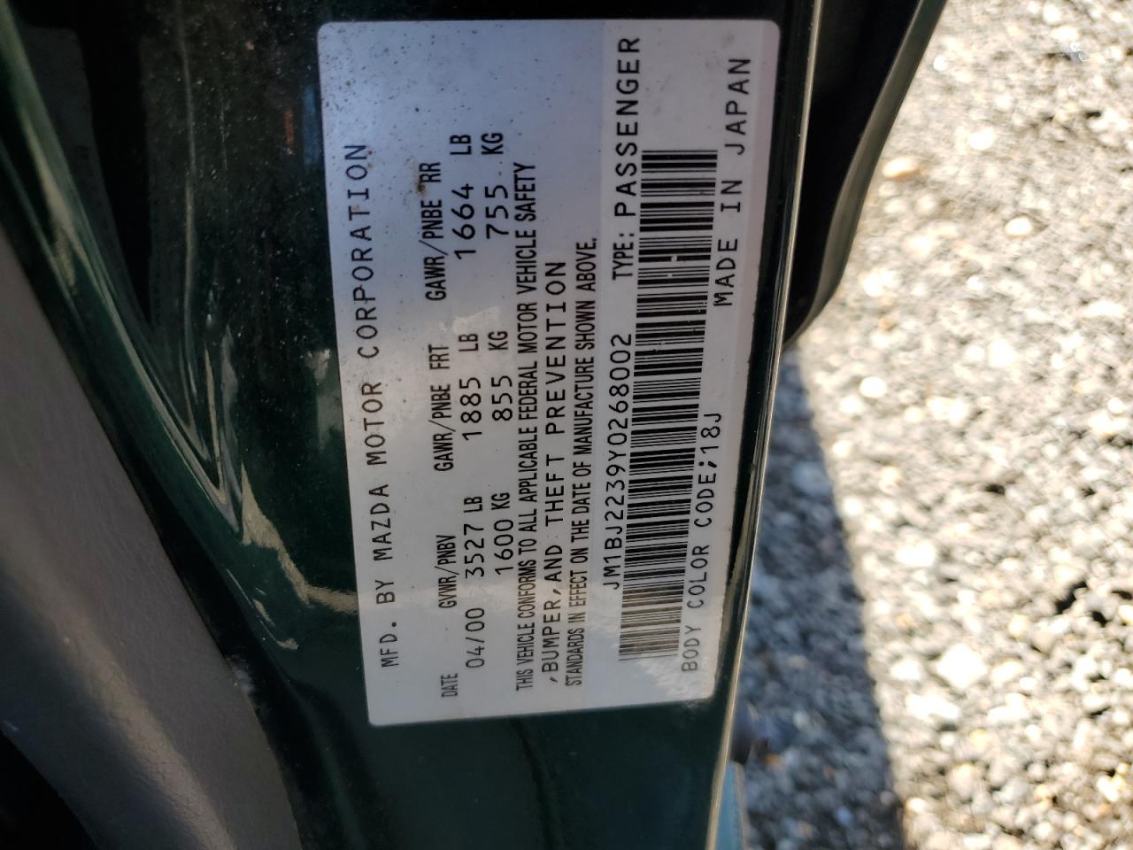 2000 Mazda Protege Es Green vin: JM1BJ2239Y0268002